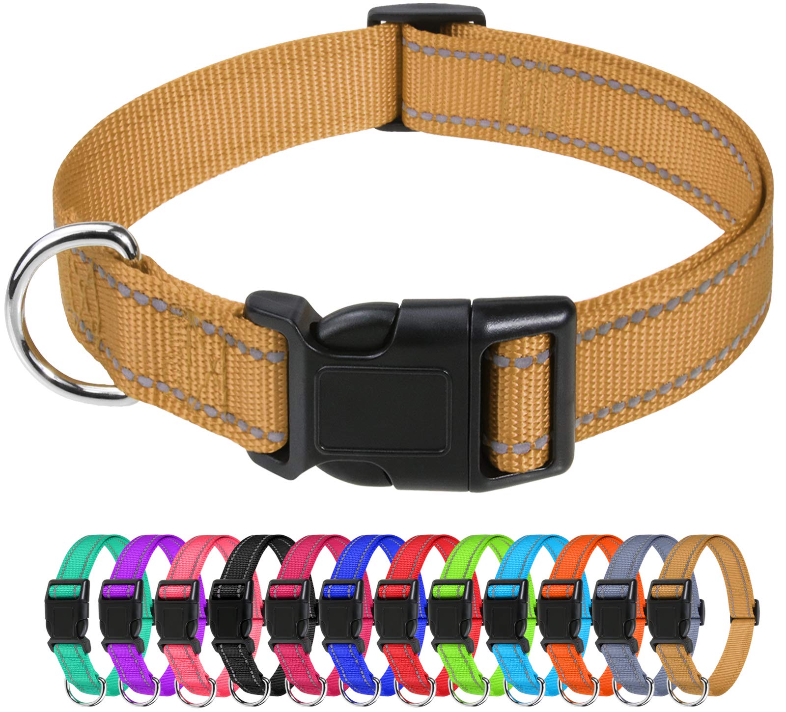 Tagme Reflective Nylon Dog Collars, Adjustable Classic Dog Collar With Quick Release Buckle For Puppy, Khaki, 3/8' Width
