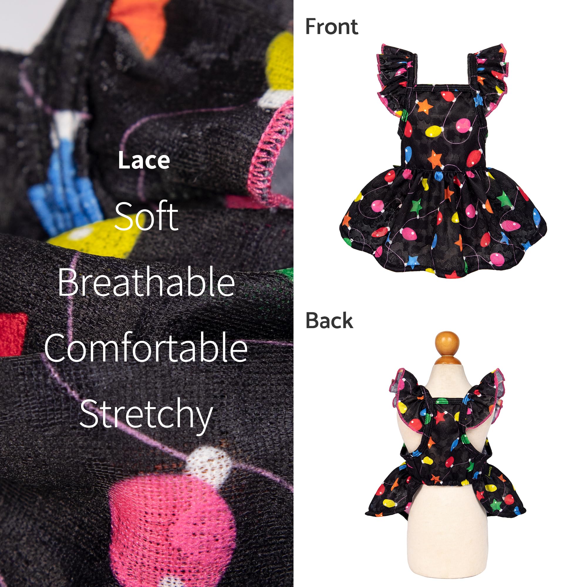 Fitwarm Christmas Light Dog Dress, Cute Dog Christmas Outfit, Doggy Clothes for Small Dogs Girl, Pet Apparel, Black, Pink, Red,