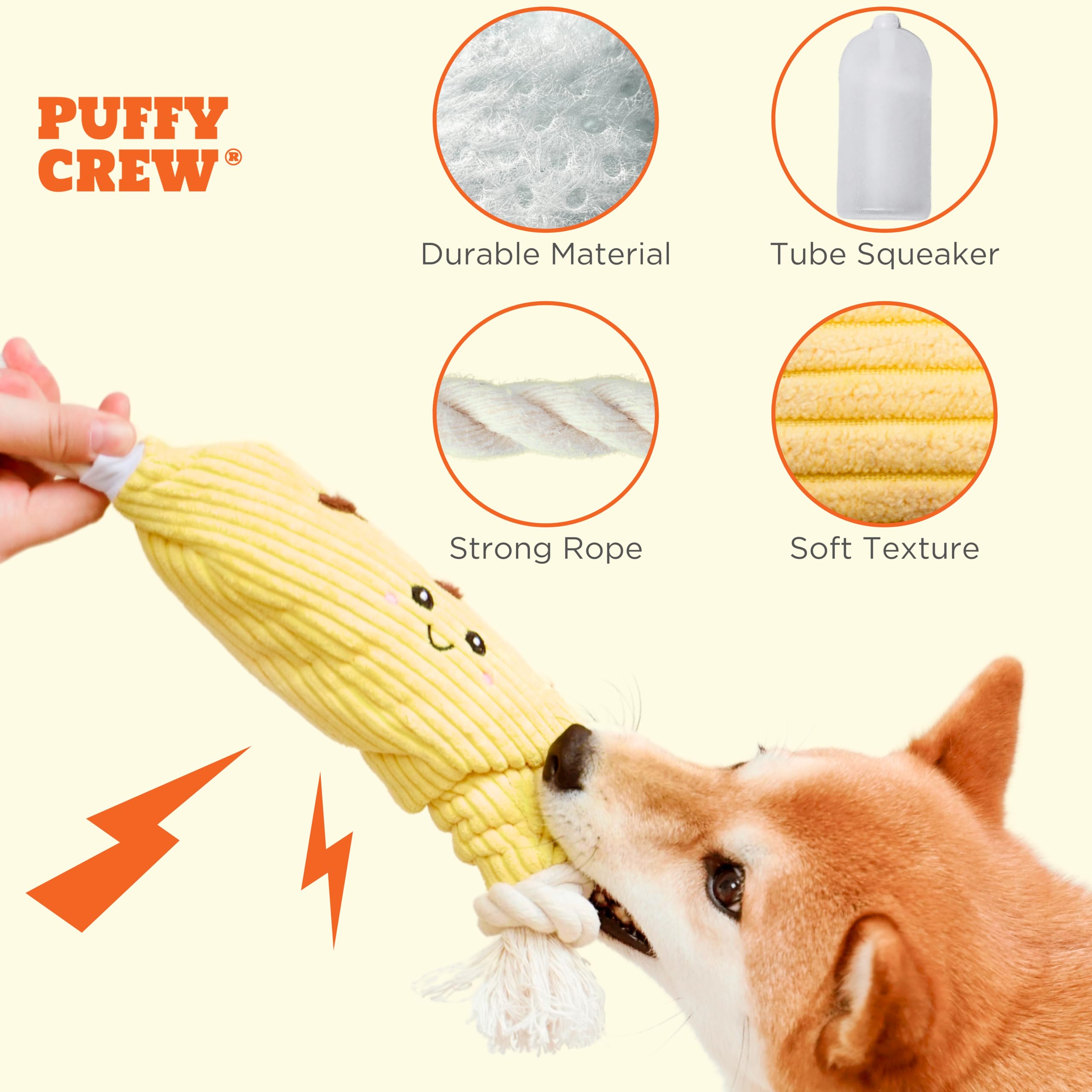 Puffy Crew Squeaky Dog Plush Toy, Bakery Bite_Stick Collection, 12'', For Various Sized Dogs (Baguette, Large)