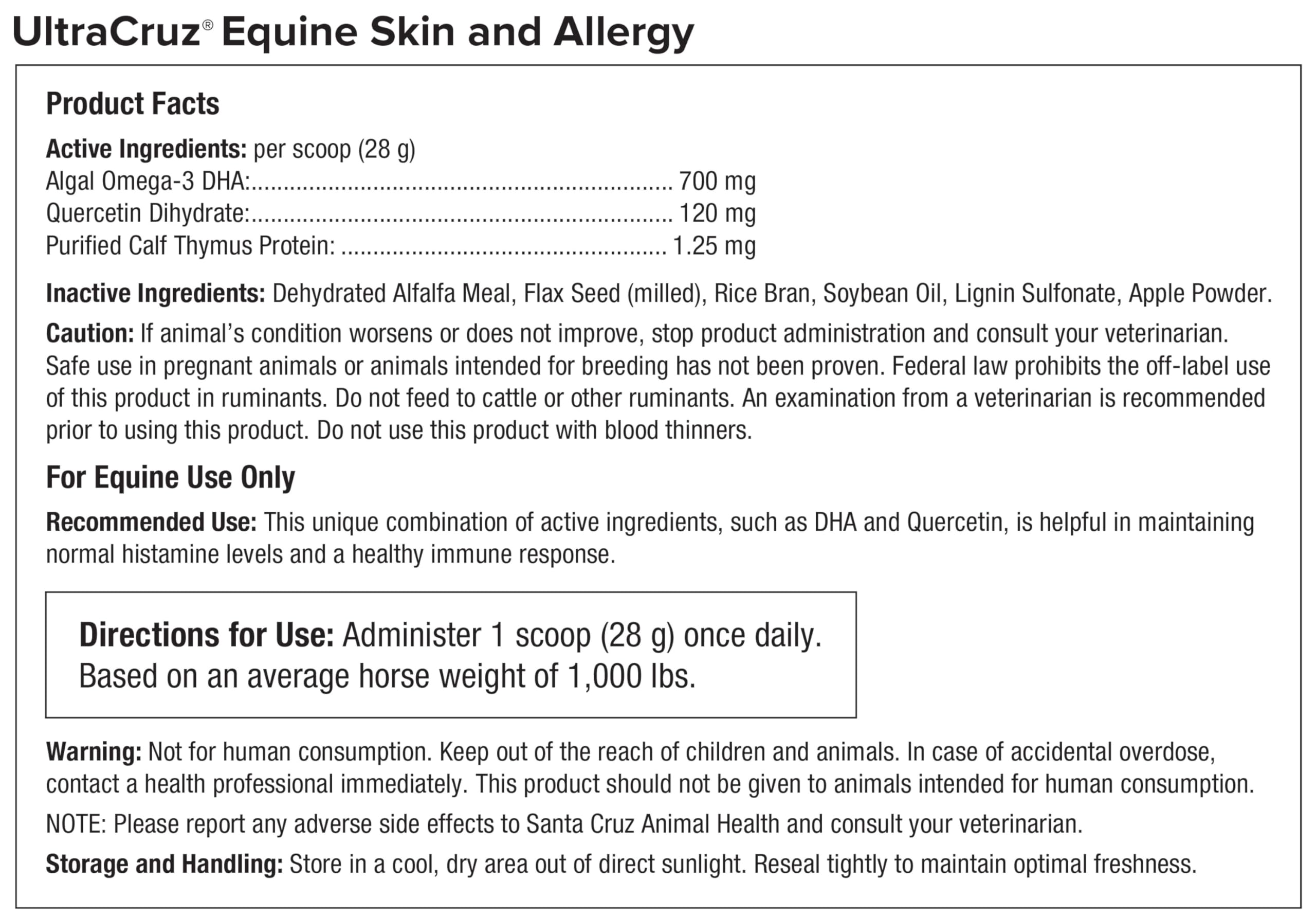 UltraCruz® Equine Skin and Allergy Supplement, 25 lb, Brown, Model sc-520117