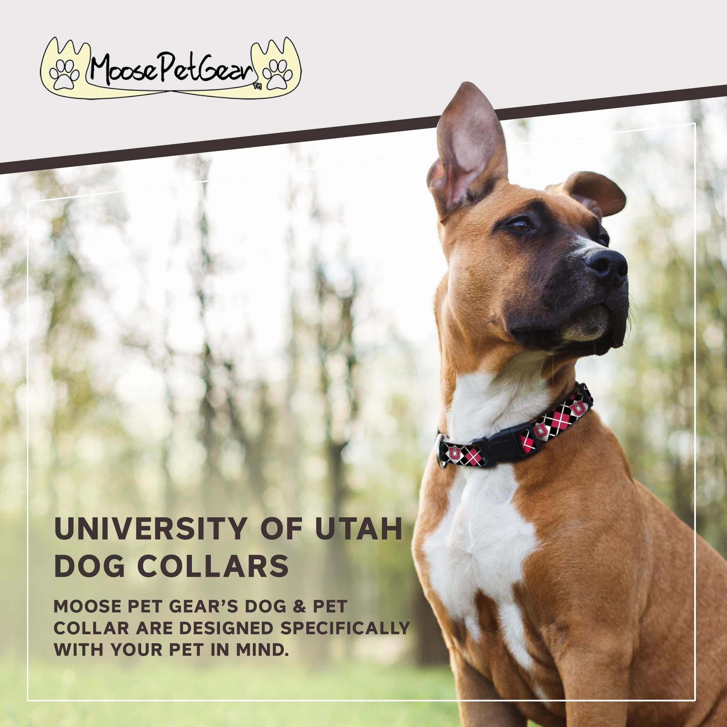 Moose Pet Wear Dog Collar – University Of Utah Utes Adjustable Pet Collars, Made In The Usa – 3/4' Wide, Medium, Argyle
