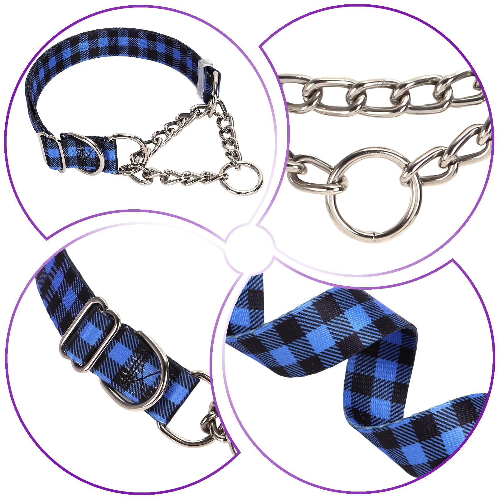 Martingale Dog Collar With Chain, No Pull Slip Cinch Choker Choke Collar Training Escape Proof Heavy Duty Dog Collar For Medium