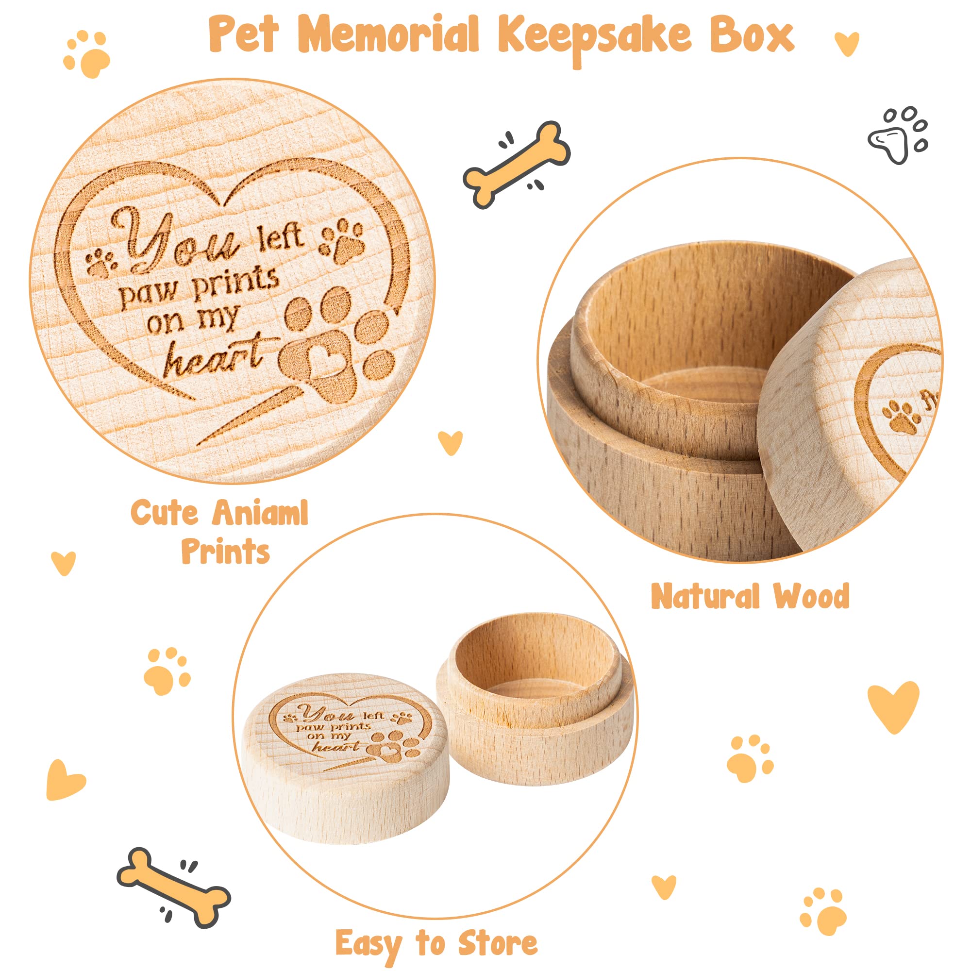 CJiangpo Pet Hair Keepsake Box, Wooden Pet Fur Memorial Box with Paw Engraving, Dog Cat Hair Ashes Container Memorial Urn Loss S