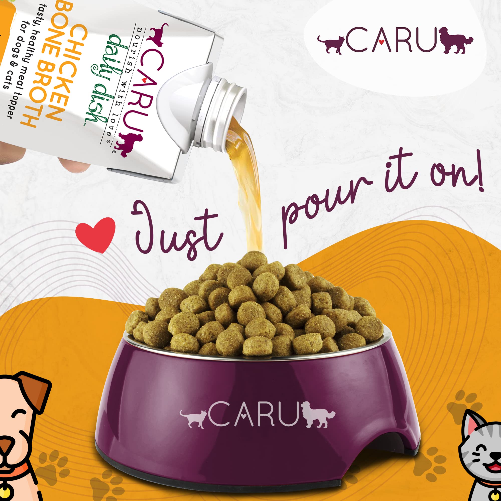 Caru - Daily Dish Chicken Bone Broth Meal Topper for Dogs & Cats - Savory Pour-Over Broth - 1.1 lbs Each - 12 Pack