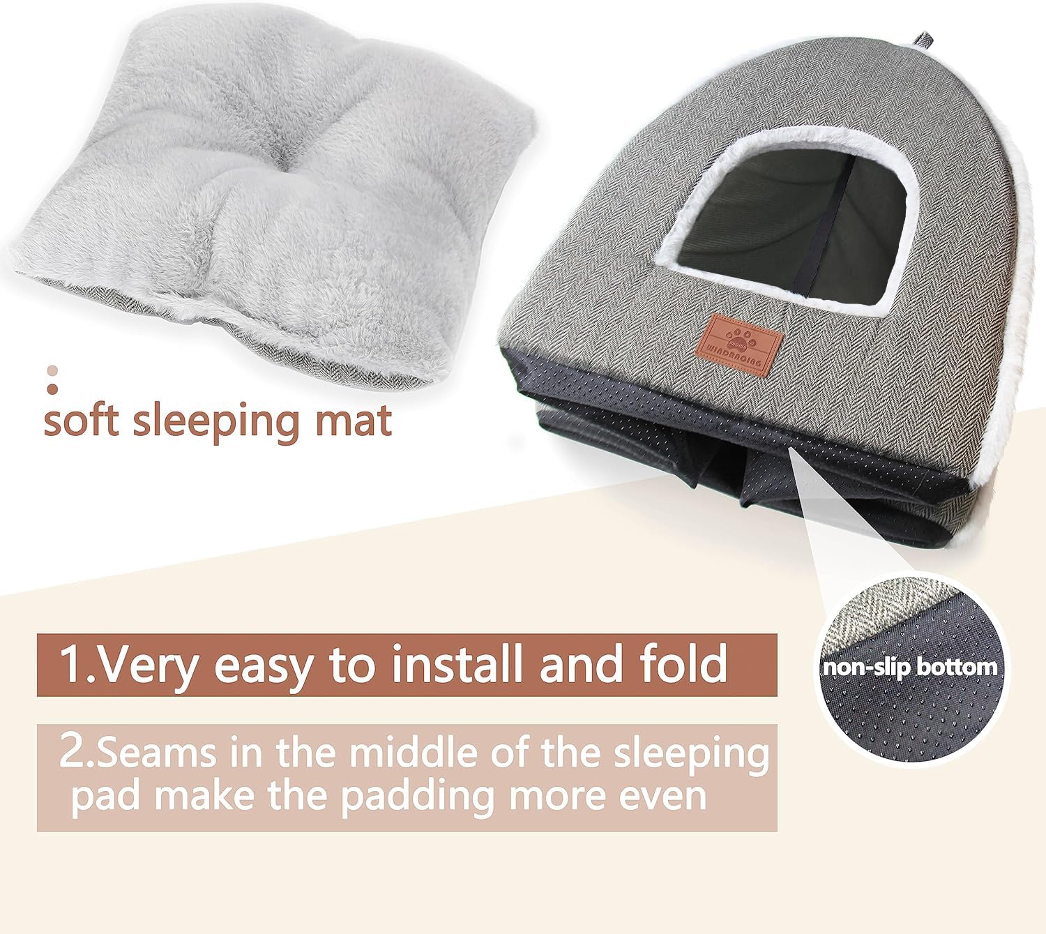Cat Beds For Indoor Cats, Foldable Cat Bed Cave, Cat House With Washable Cushions, Cat Bed For Kittens, Small Pets, Cat Tent, Soft And Warm Indoor Cat House, Gray…