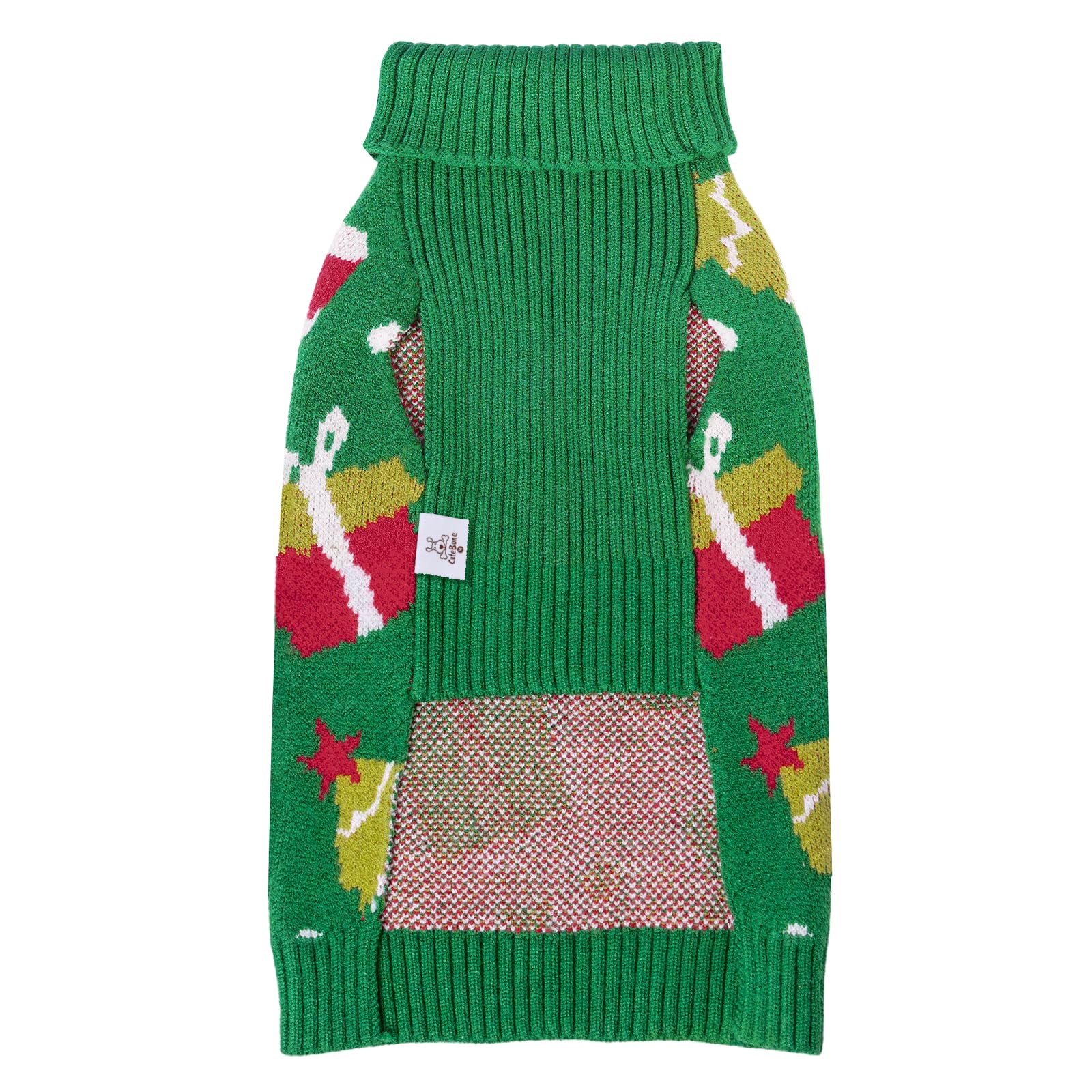 Cutebone Christmas Green Dog Sweater For Small Dogs Tree Knit Puppy Sweater Turtleneck Pet Winter Clothes Cat Apparel With Harne