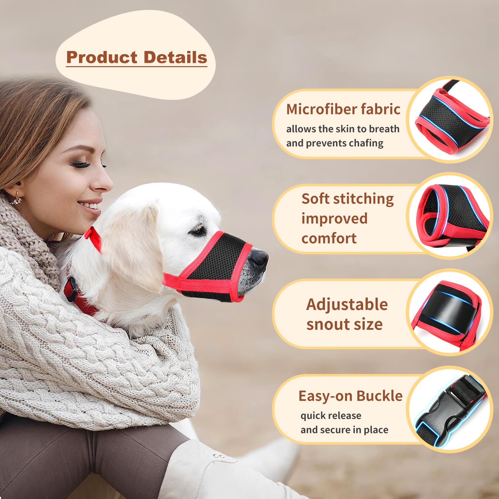 Heele Dog Muzzle,Soft Nylon Muzzle Anti Biting Barking Chewing,Air Mesh Breathable Drinkable Adjustable Loop Pets Muzzle For Small Medium Large Dogs 4 Colors 4 Sizes (Xxl, Red)
