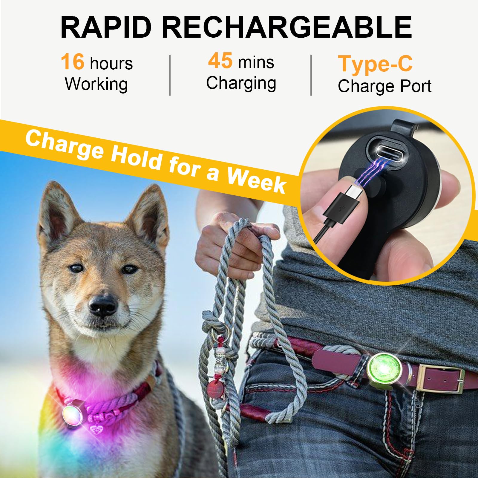 Tubasion 2-Pack Dog Lights For Night Walking, Upgraded 8 Modes Rechargeable Dog Collar Lights For Nighttime Clip On, Ip66 Waterp