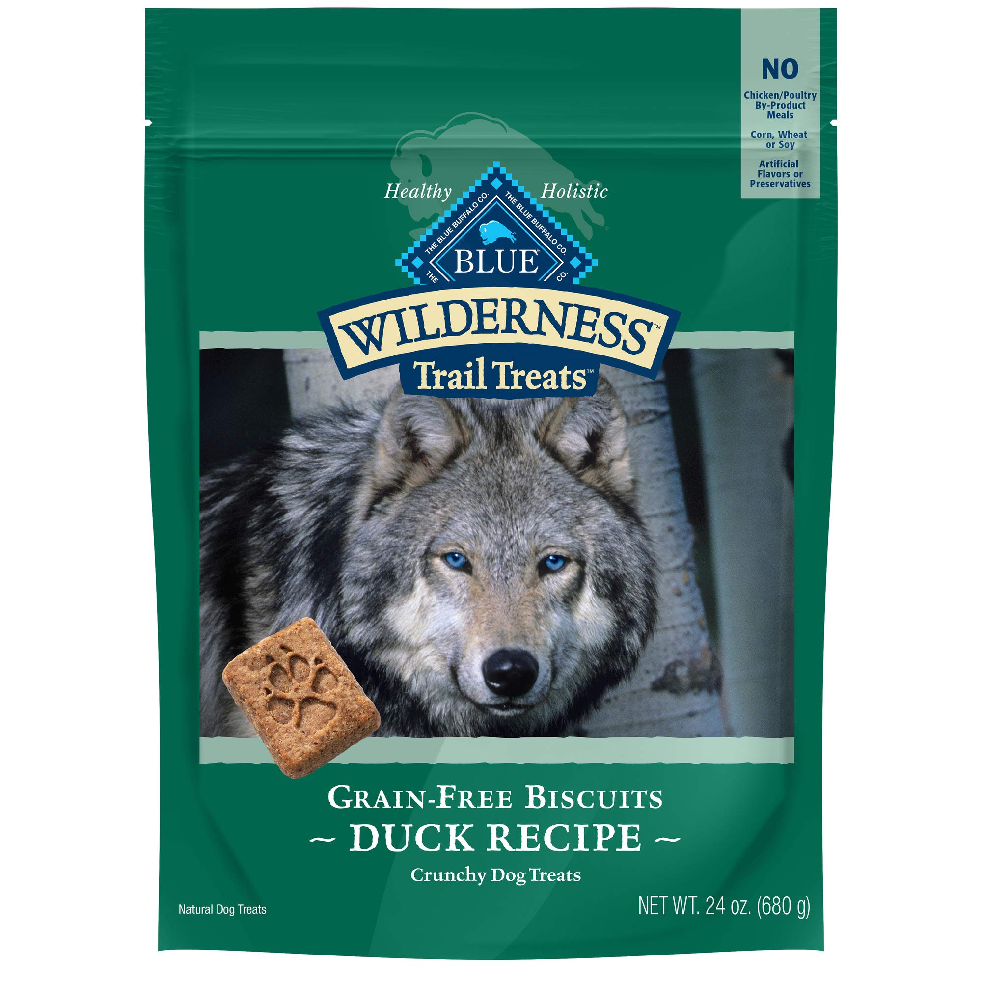 Blue Buffalo Wilderness Trail Treats High Protein Grain Free Dog Biscuits Crunchy Dog Treats, Duck Recipe, 24-oz Bag