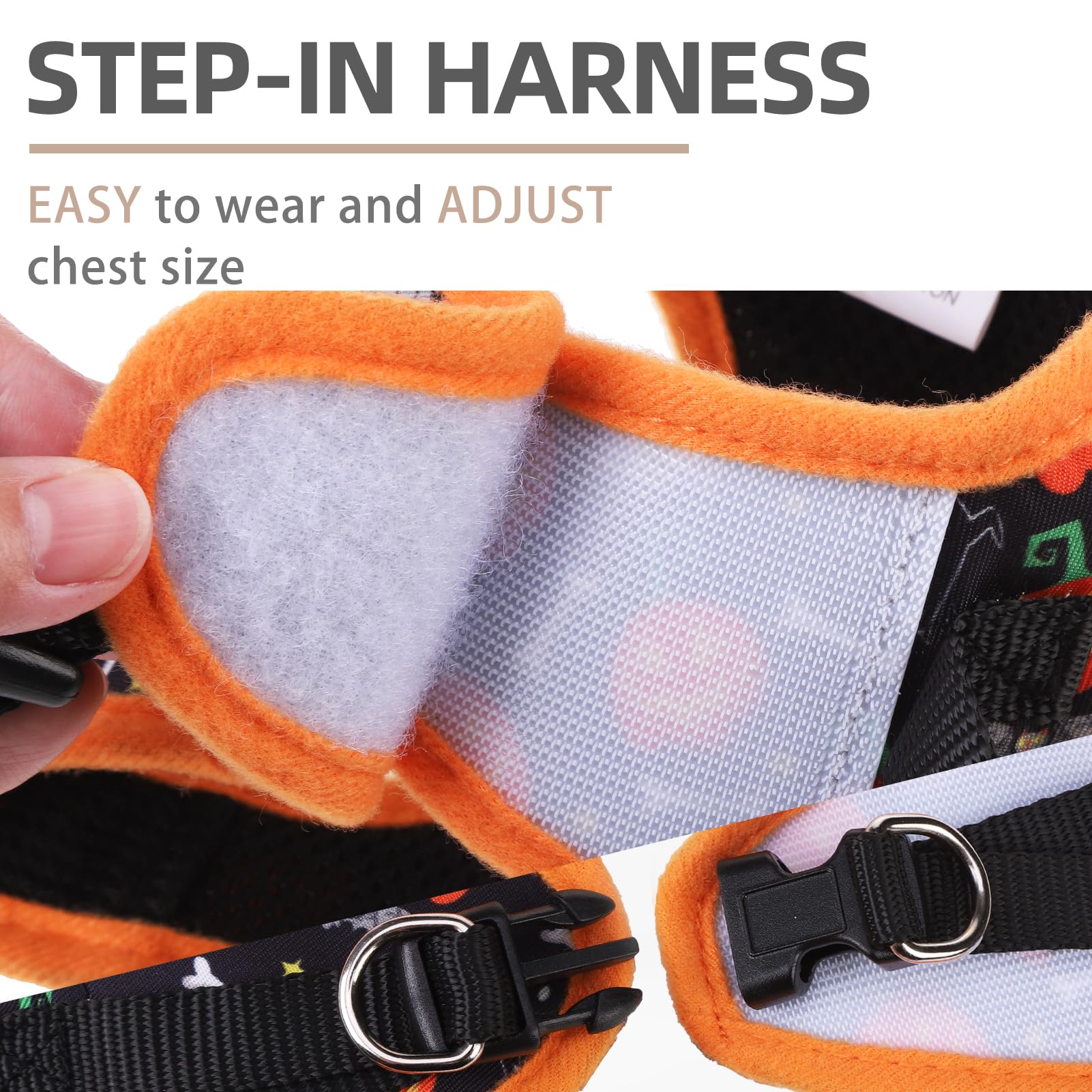 Pupteck Adjustable Dog Harness Collar And Leash Set Step In No Pull Pet Harness For Small Medium Dogs Puppy And Cats Outdoor Walking Running, Soft Mesh Padded Reflective Vest Harnesses, Halloween, M