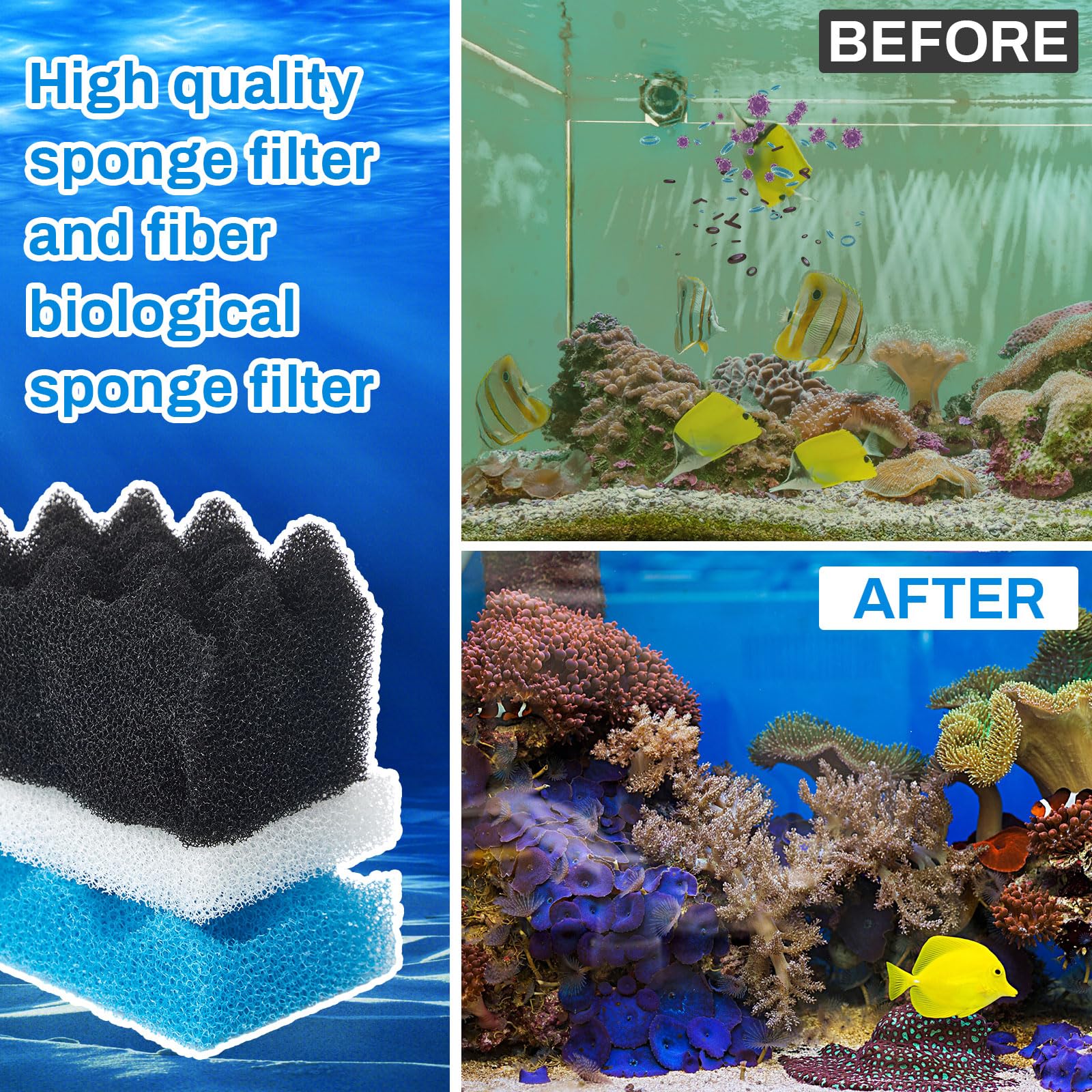 Threlaco 18 Pcs Foam Filter Media Replacement Kit Compatible With Fluval 306/307 Bio Foam Aquarium Filters Part For Freshwater S