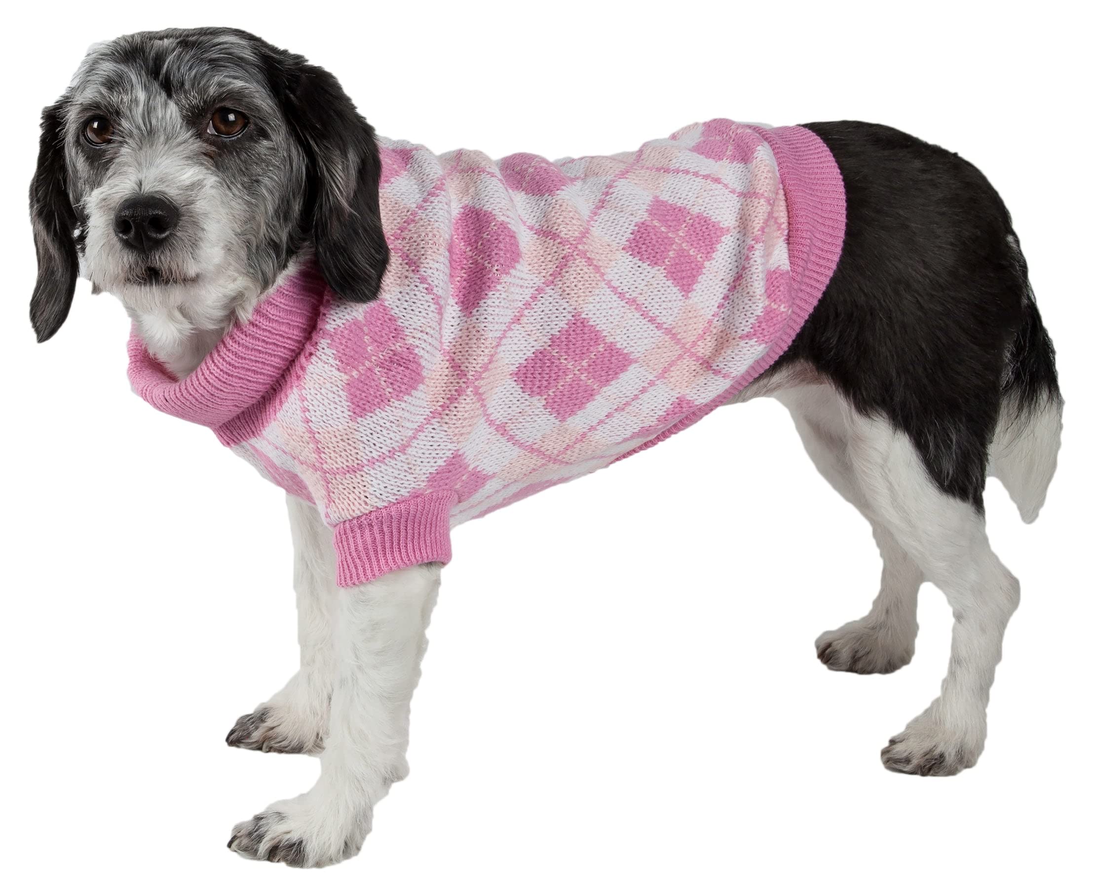 Pet Life  Argyle Style Weaved Pet Sweater - Designer Heavy Cable Knitted Dog Sweater with Turtle Neck - Winter Dog Clothes Desig