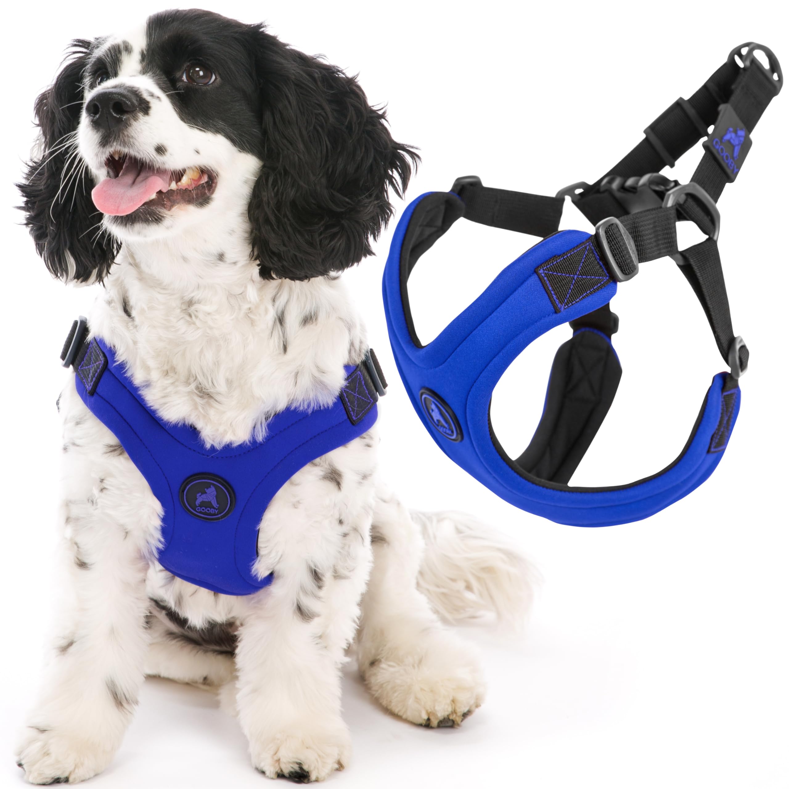 Gooby - Escape Free Sport Harness, Small Dog Step-In Neoprene Harness For Dogs That Like To Escape Their Harness, Blue, Small