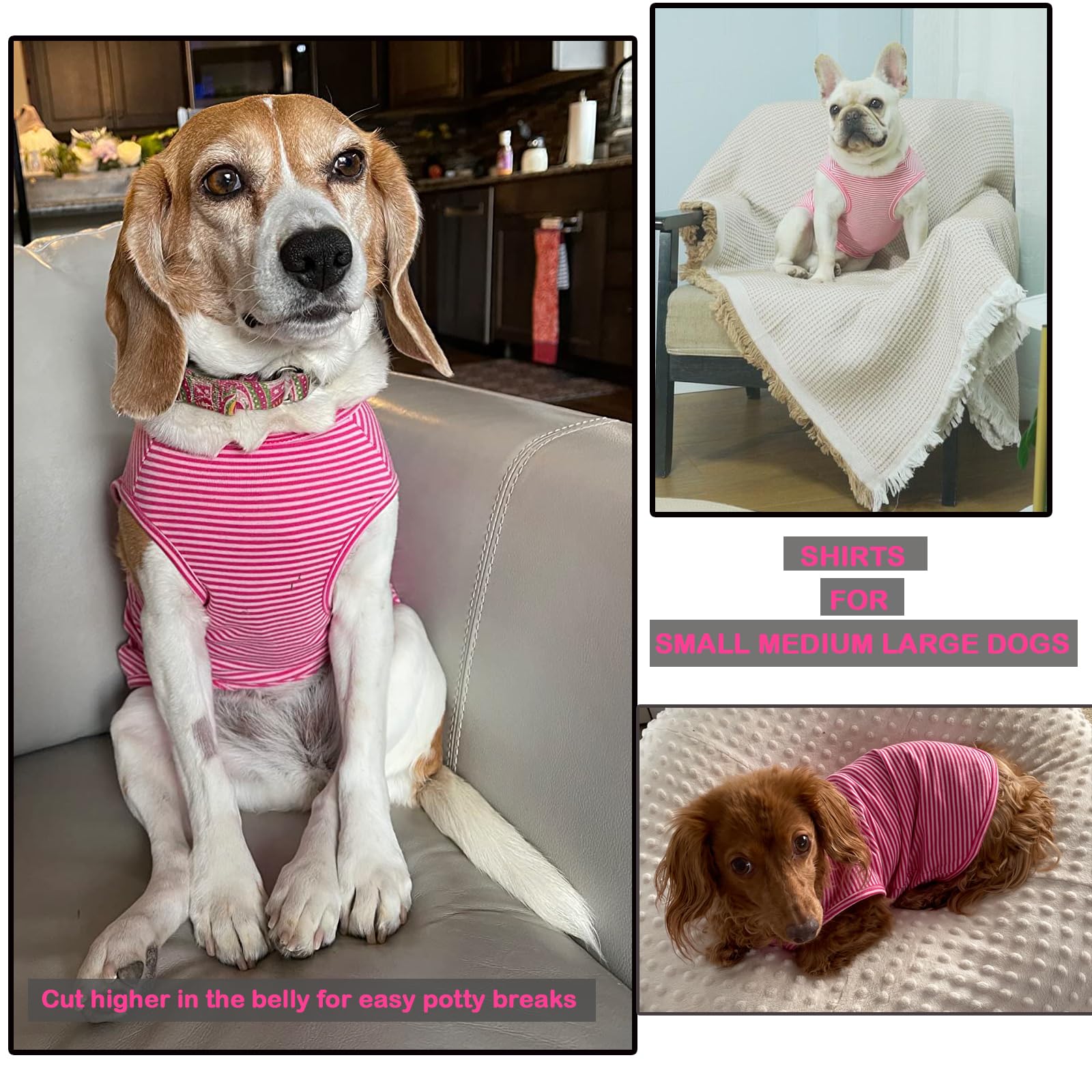 Sychien Dog Shirt,Combed Cotton T-Shirts,Soft Cool Boy Girl Tee for Large Dogs Labrador,Pink Rose Striped XXL