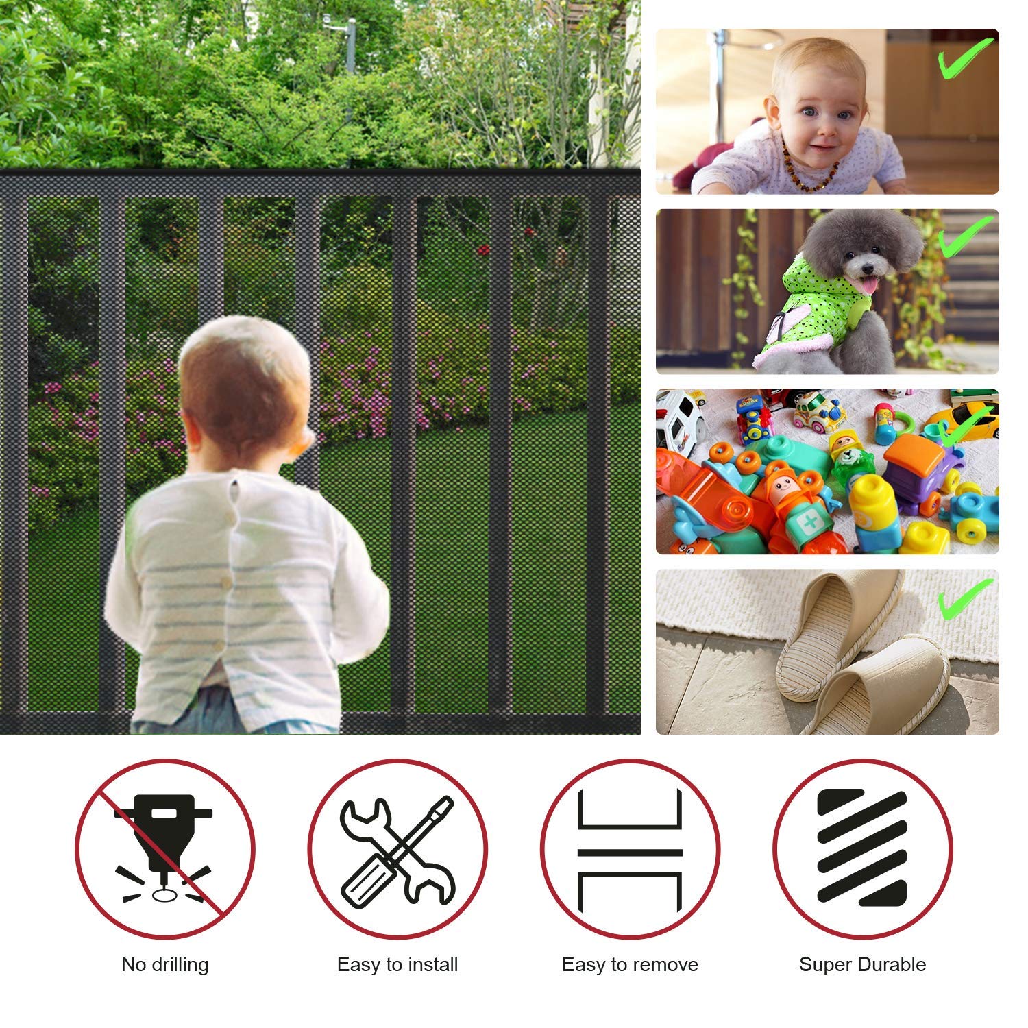 Child Safety Net, Durable Banister Guards For Kids Safety For Indoor Stairs Rails Cribs Balcony, Easy To Install And Use For Kids Pets Toys Safety With More Ties (Black)