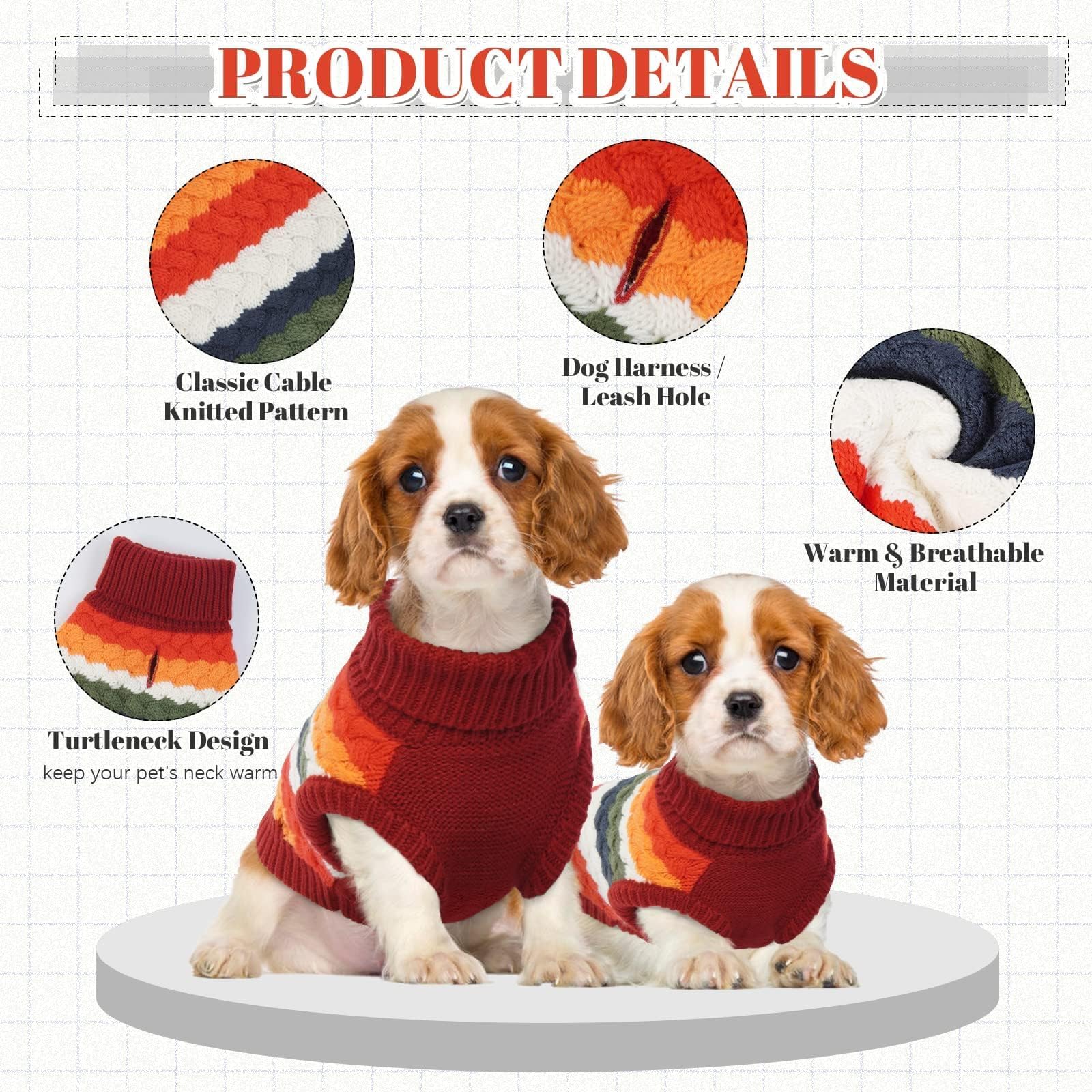 Kuoser Dog Sweater, Xl Dog Sweaters For Large Dogs Pet Cable Knitted Pullover Warm Clothes, Turtleneck Classic Knitwear Soft Thi