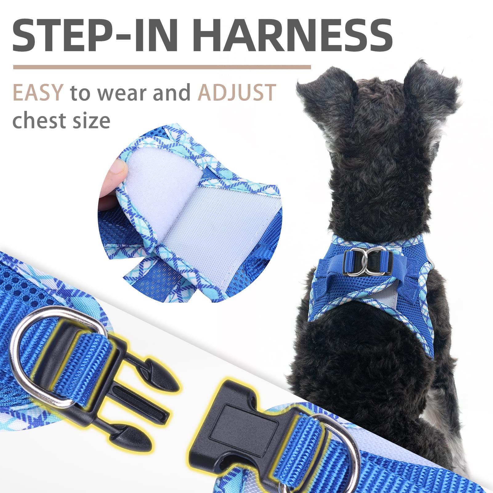 Pupteck Dog Harness And Leash Set For Small Medium Dogs No Pull Step-In Soft Mesh Puppy Cat Vest Harnesses Reflective At Night, Blue L