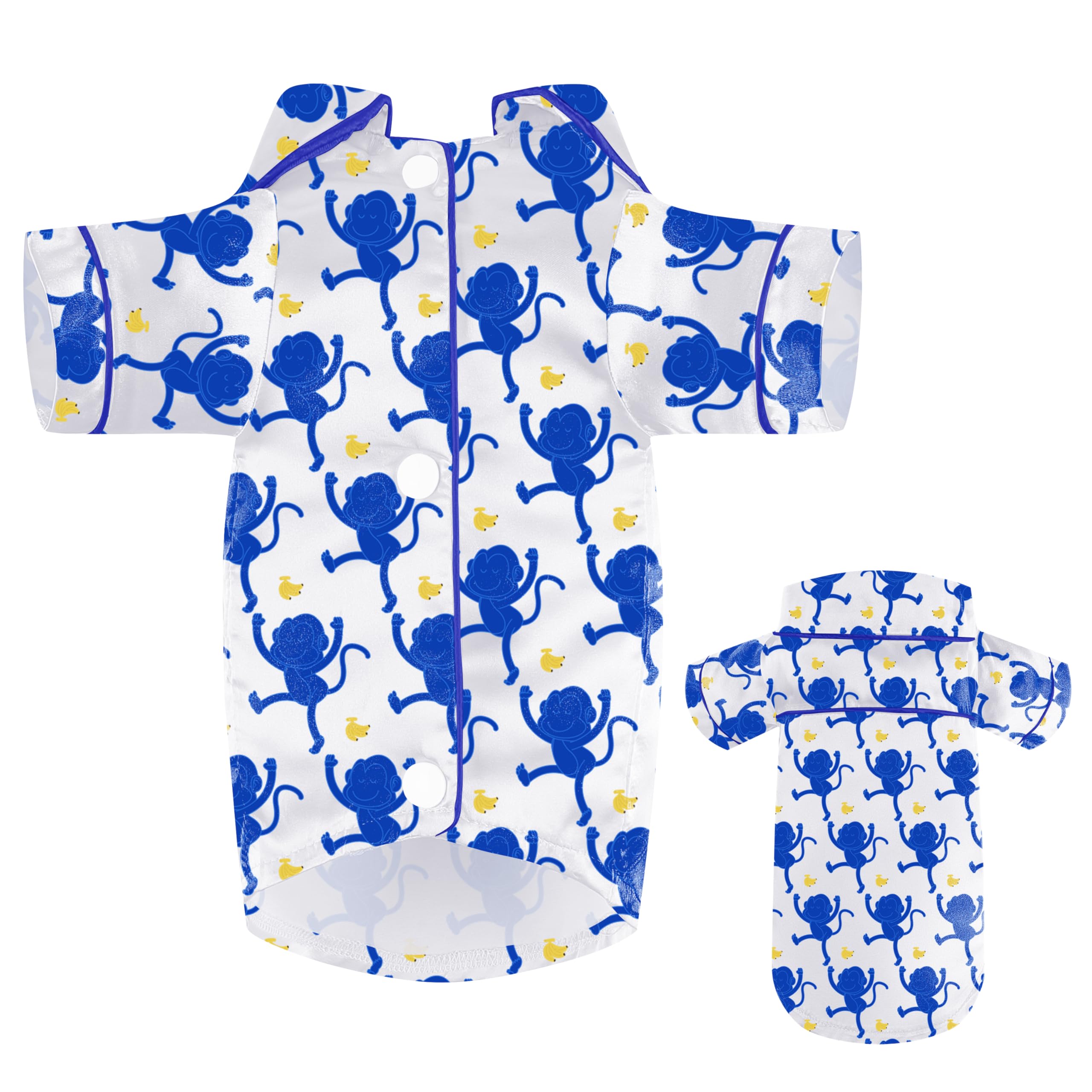 Dog Silk Pajamas Dog Shirts For Small Dogs Satin Pjs Two-Legged Puppy Clothes Lapel Sleepwear Cat Outfit (Blue Monkey, M)