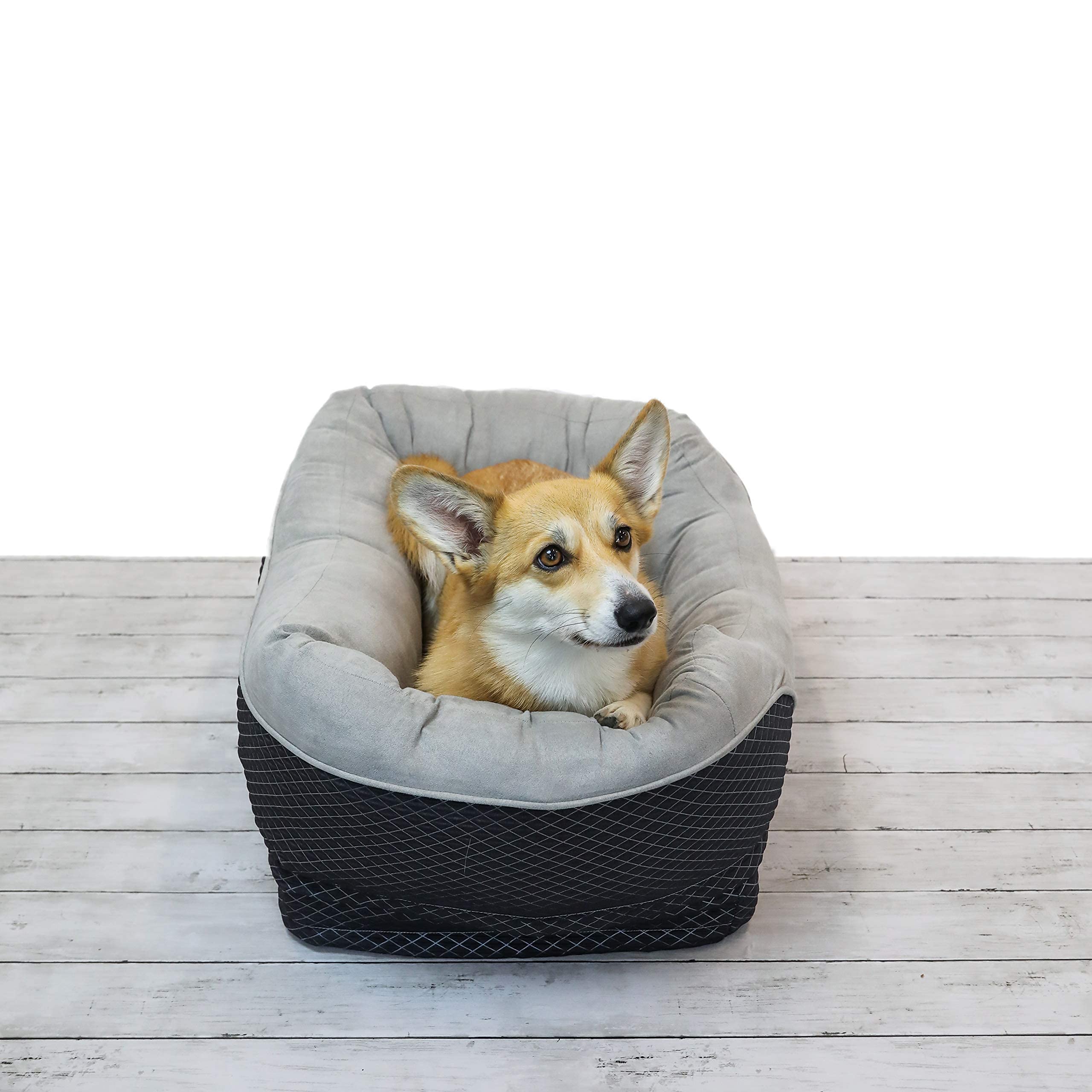 Barksbar Snuggly Sleeper Diamond Orthopedic Dog Bed Cat Bed With Foam Mattress, Plush Sleeping Space, And Soft Cotton Bolster Pillow, Small 26 X 20 Inches, Gray
