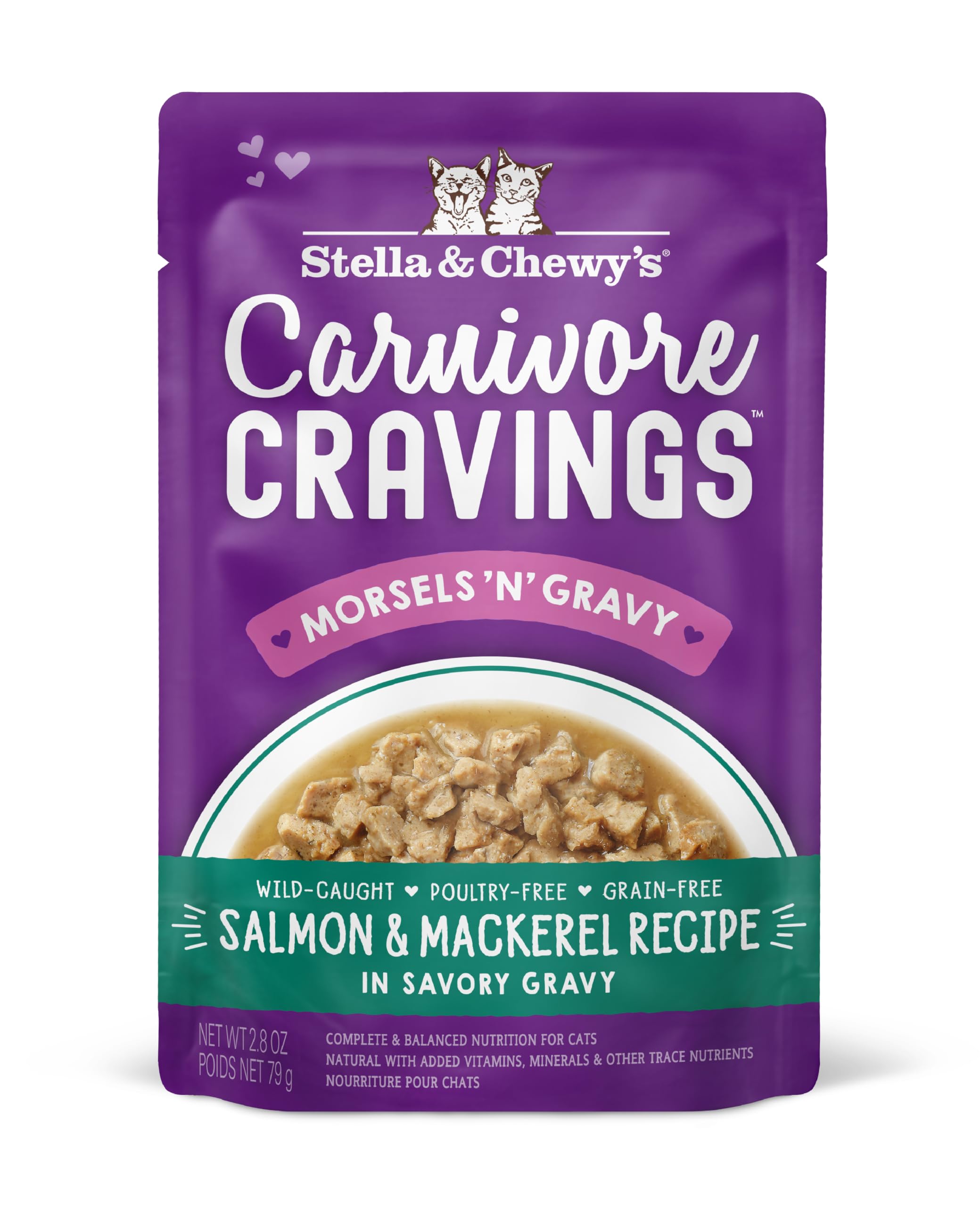 Stella & Chewys Carnivore Cravings Morsels & Gravy Salmon & Mackerel Recipe Wet Cat Food Pouches - (2.8 Ounce Pouch, Case of 24