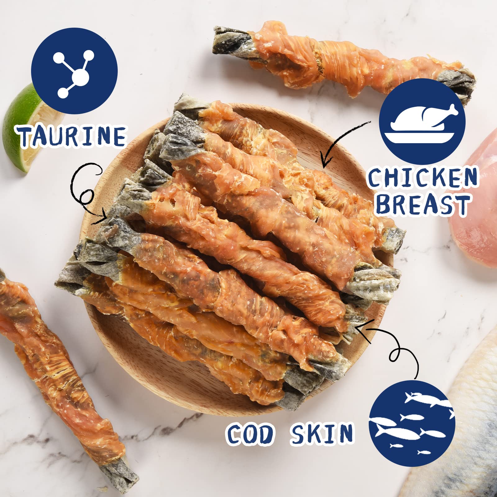 PAWUP Dog Treats - Chicken Wrapped Cod Skins, Rawhide-Free Fish Chews for Medium Dogs, 12.5 oz