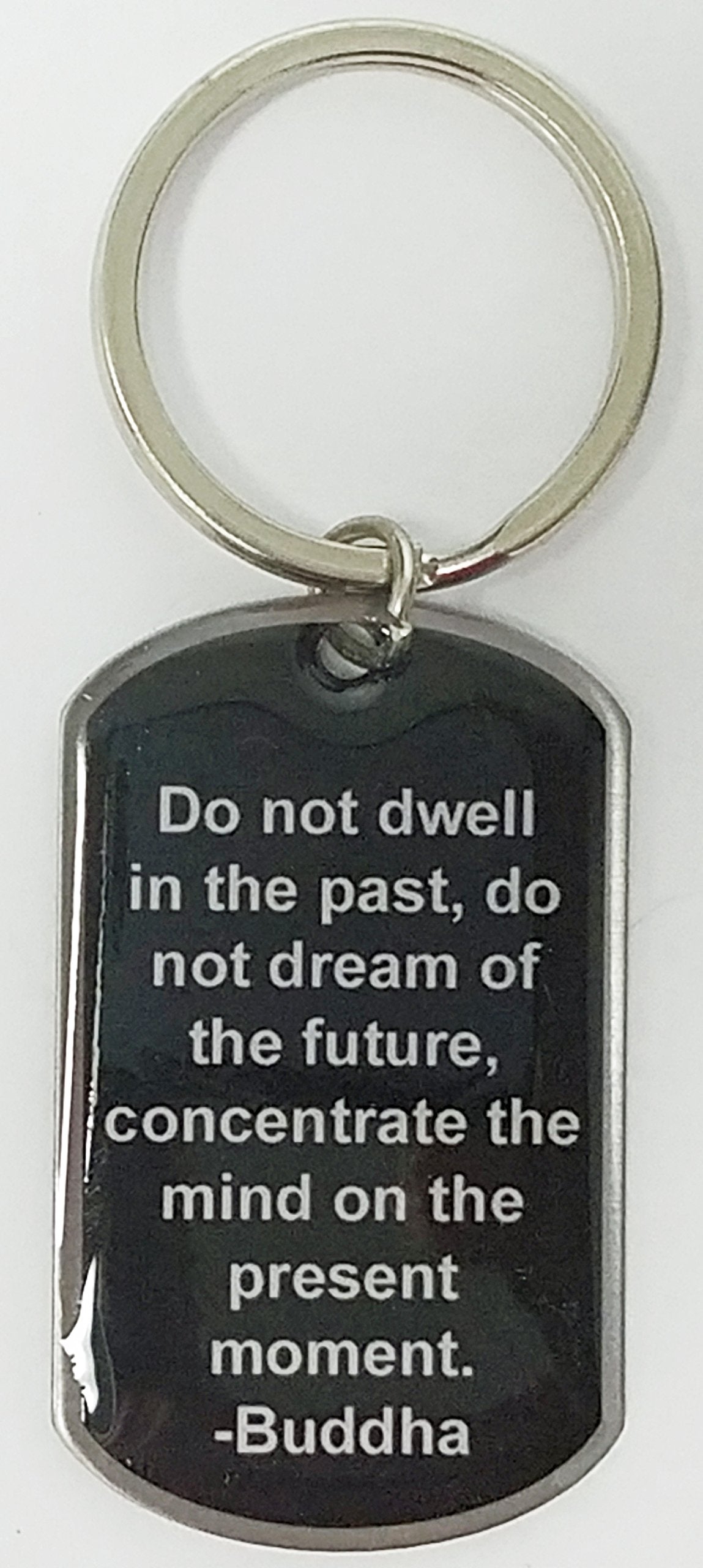 Atomic Market Epoxy Coated Buddha/Do Not Dwell Dog Tag Keychain
