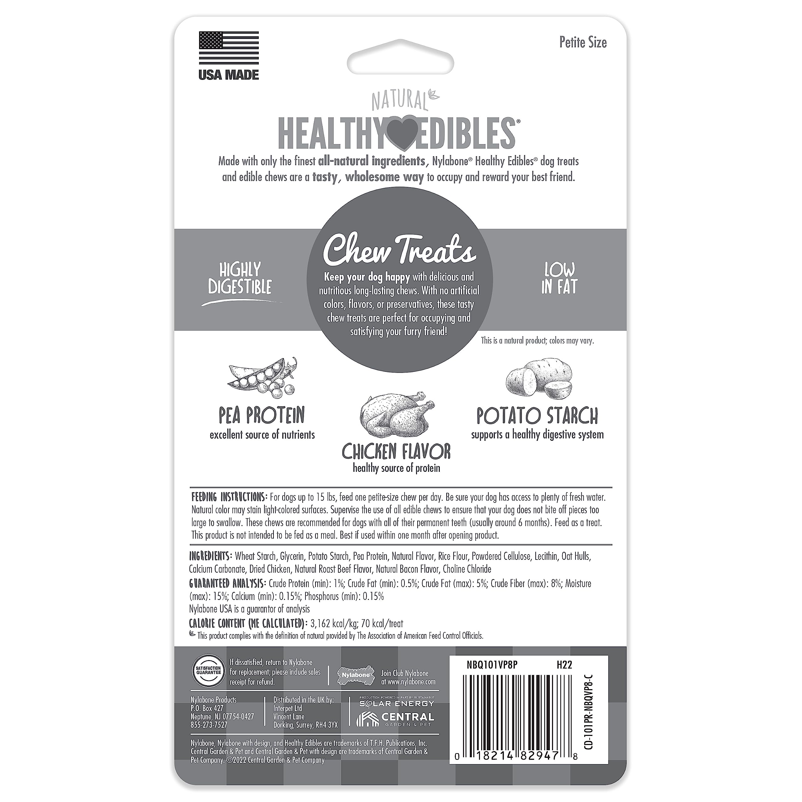 Nylabone Healthy Edibles Natural Dog Chews Long Lasting Chicken Flavor Treats for Dogs, X-Small/Petite (8 Count)