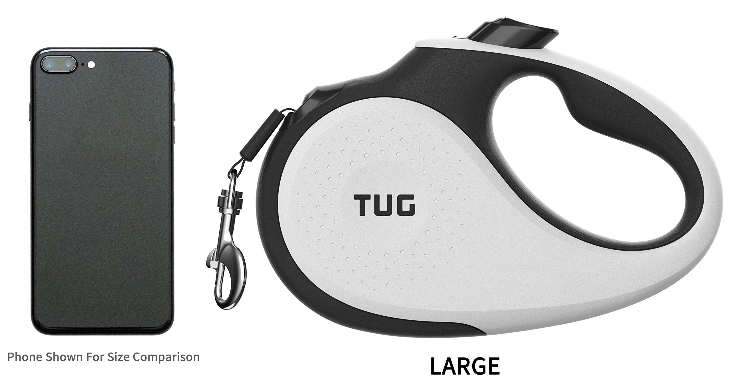 TUG Retractable Dog Leash, 16ft Nylon, Tangle-Free, One-Handed Brake, Large, White