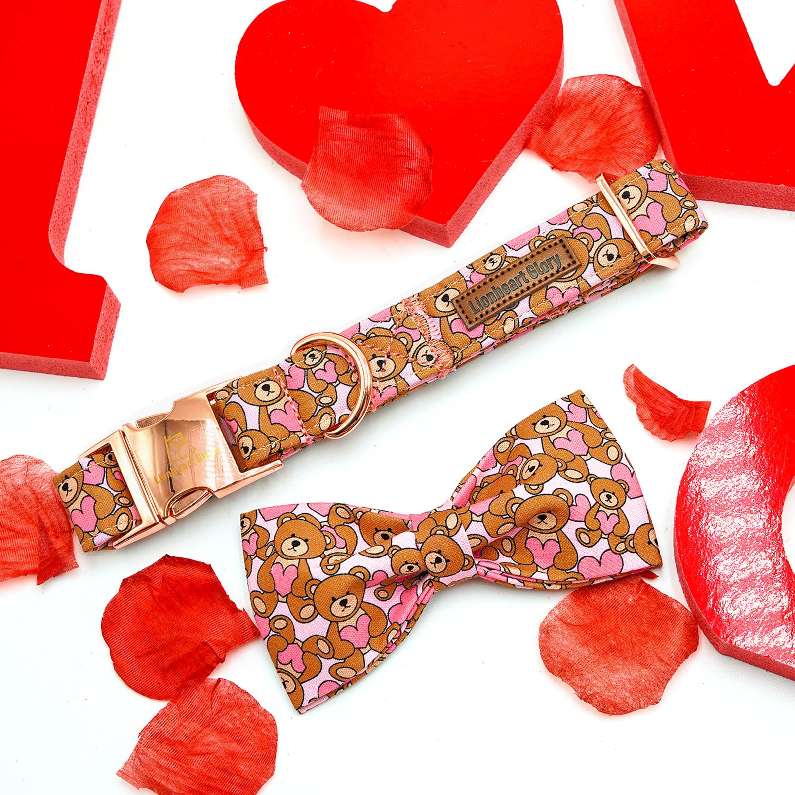 Lionheart Glory Dog Bow Collar With Hearts & Bows - Valentine'S Day Pink Collar For Medium Dogs