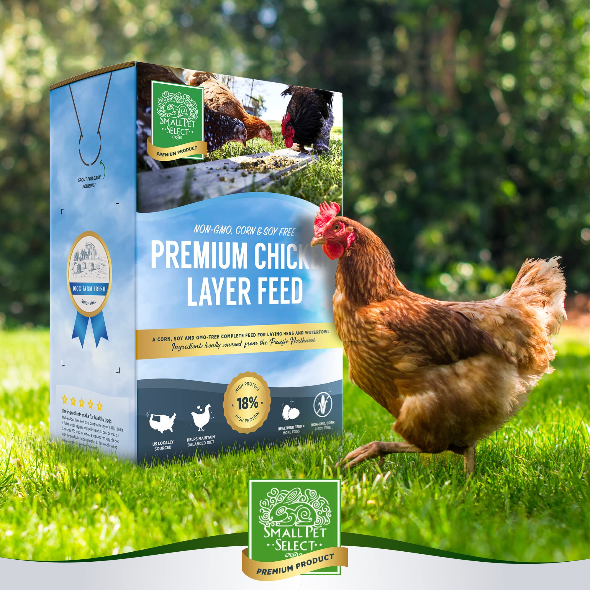 Small Pet Select Chicken Layer Feed Pellets | 18% Protein Level | Corn-Free, Soy-Free, Non-GMO | All Natural US Locally Sourced