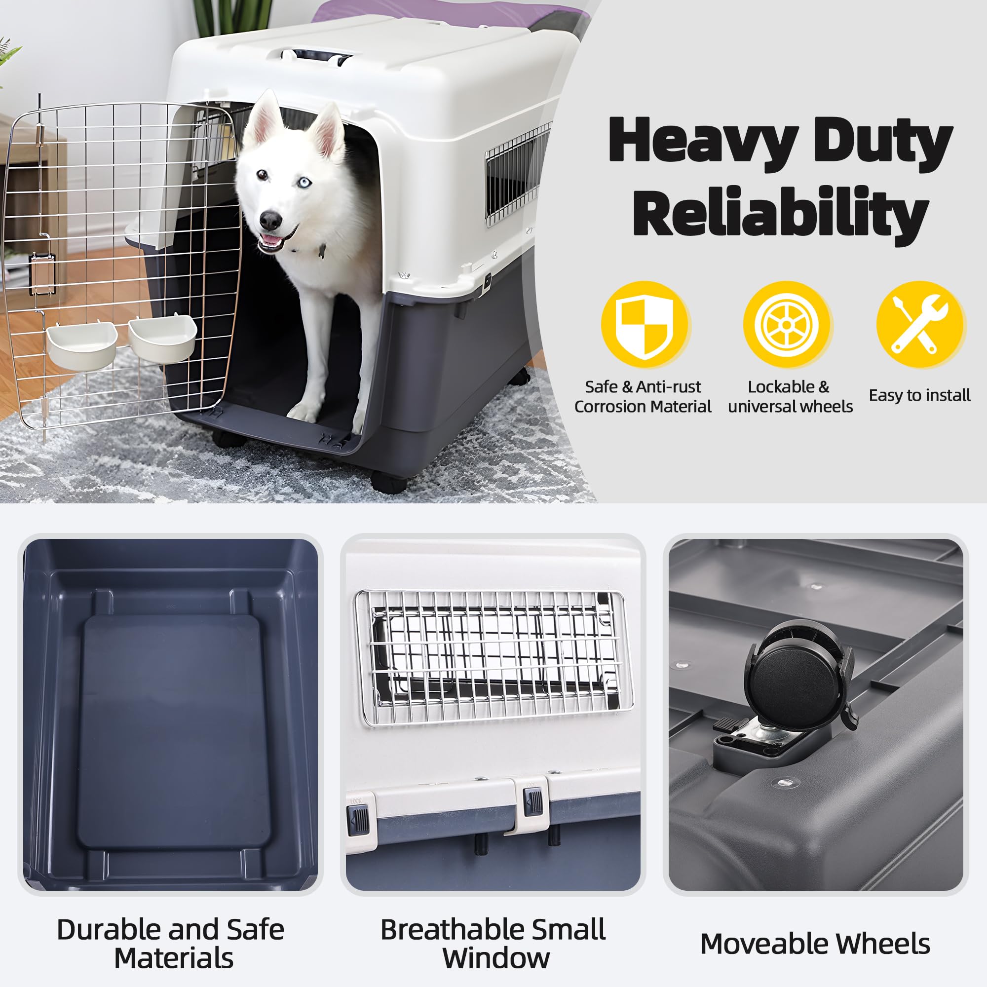 Elevon Plastic Kennels, Plastic Dog Crate, Airline Approved Pet Carrier for Dogs and Cats Longer Traveling, Medium