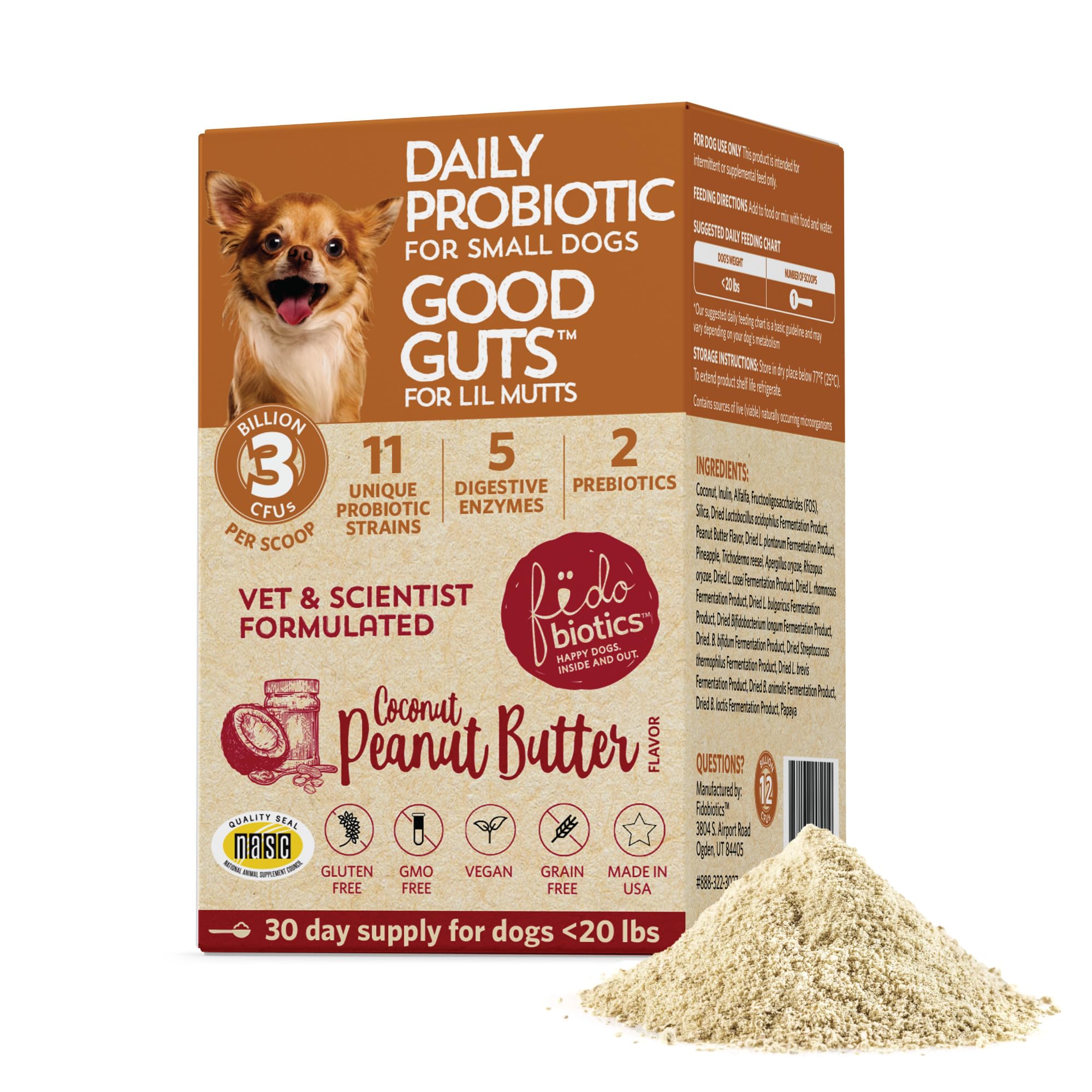 Fidobiotics Good Guts Probiotics for Dogs - Dog Probiotic Powder for Digestive Health, Gas Relief & Firmer Stools, 3B CFUs, Enzy