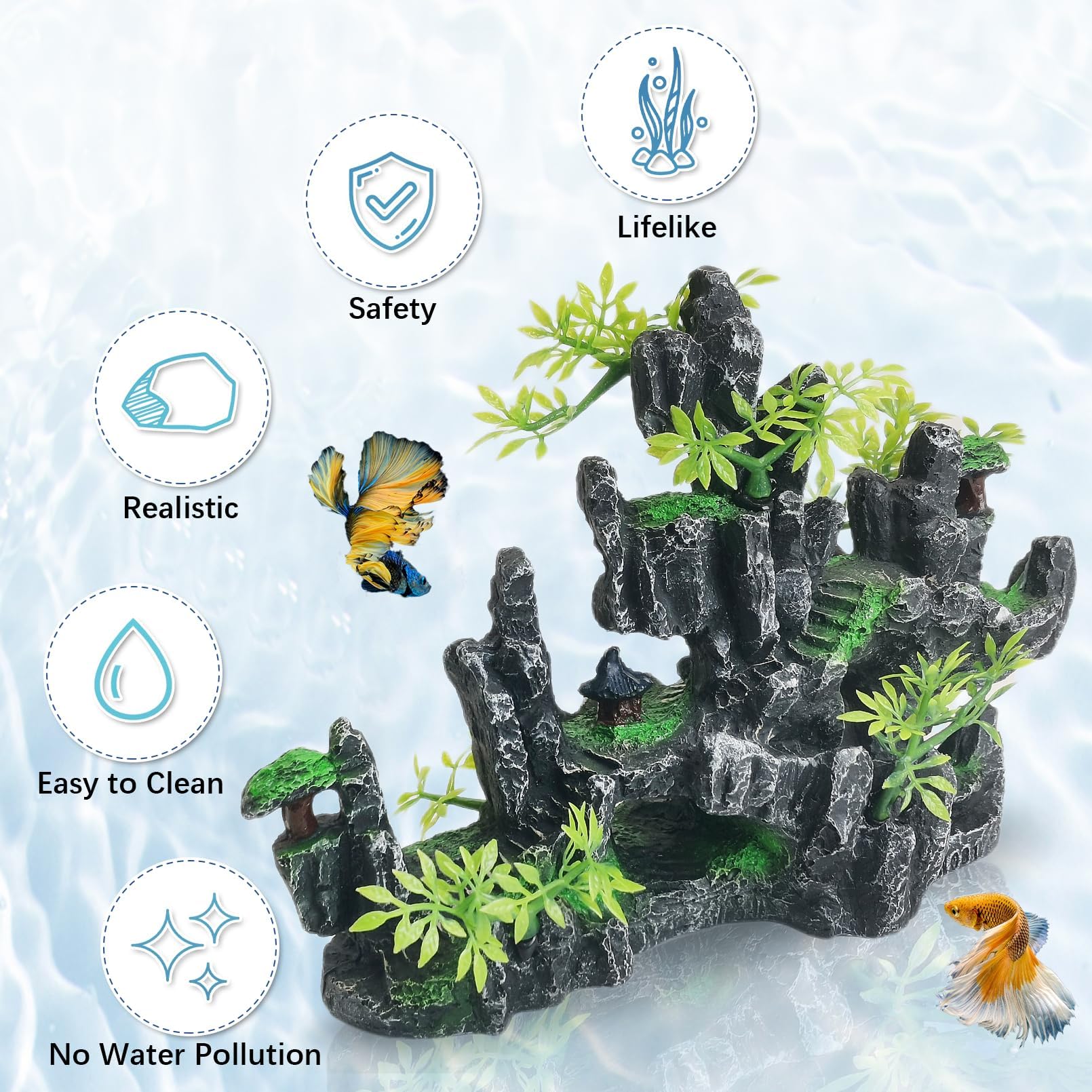 kathson Aquarium Mountain View Stone Resin Fish Tank Decorations Betta Hideout Caves Rockery Landscape Tree Aquarium Decorations