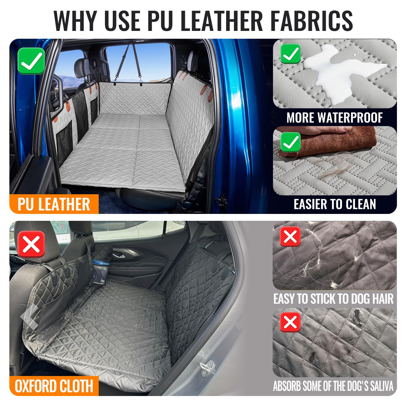 MAXFUT Dog Back Seat Extender & Hammock for Truck, Faux Leather, Gray, Model MAXFUT-01, Fits F150/RAM1500/Silverado
