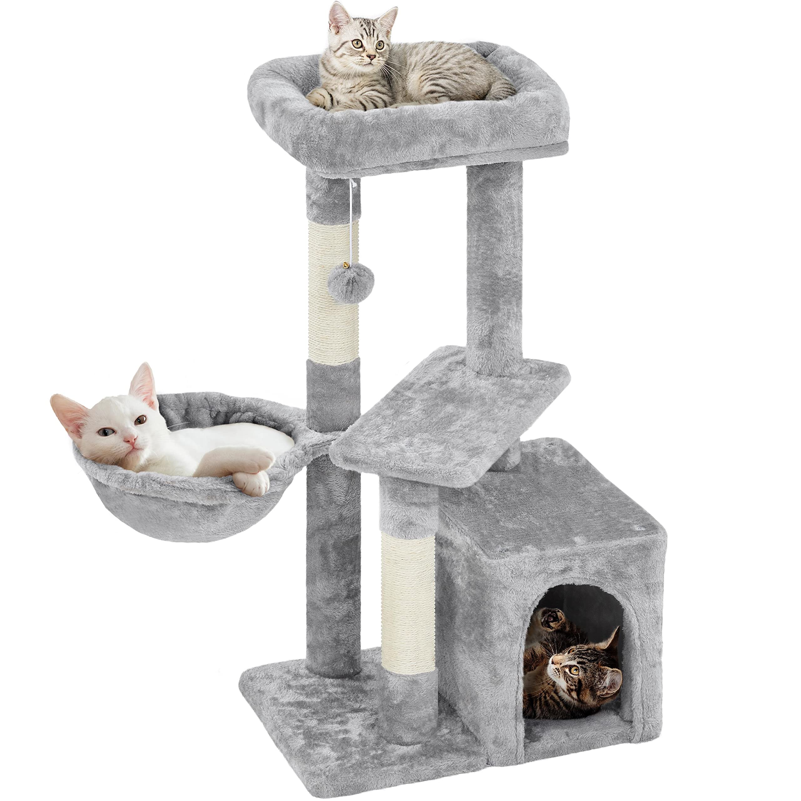 Topeakmart Cat Tree 33In Cat Tower Plush Cover With Condo, Platform & Basket For Indoor Kittens, Cat Furniture Activity Tree