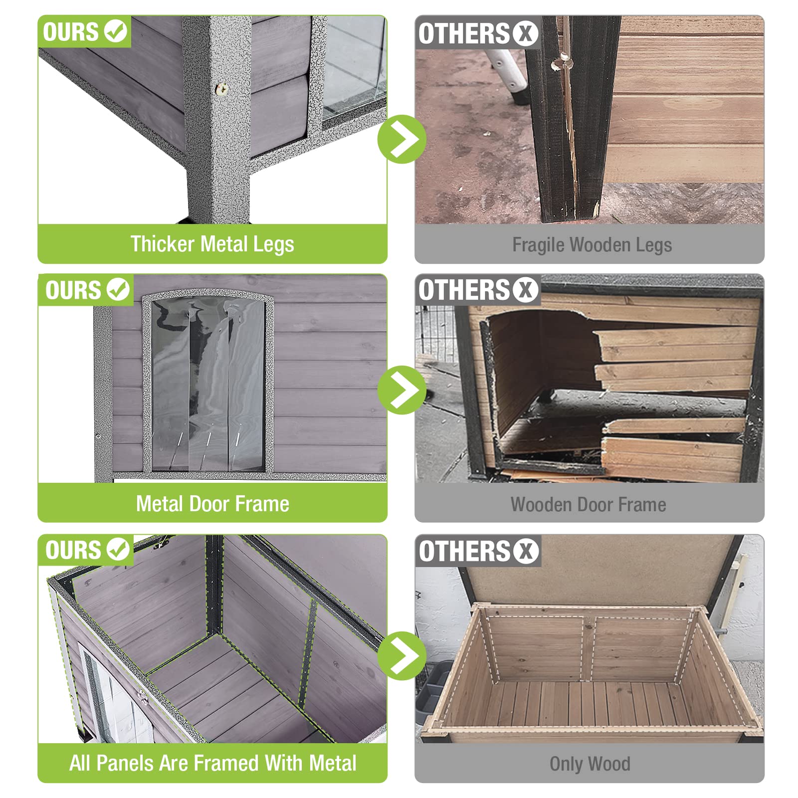 Gutinneen Chew Proof Dog House With Metal Iron Frame Outdoor Dog Kennel For Small Medium Large Indoor Dog Cage (33.5'' L,Grey Co