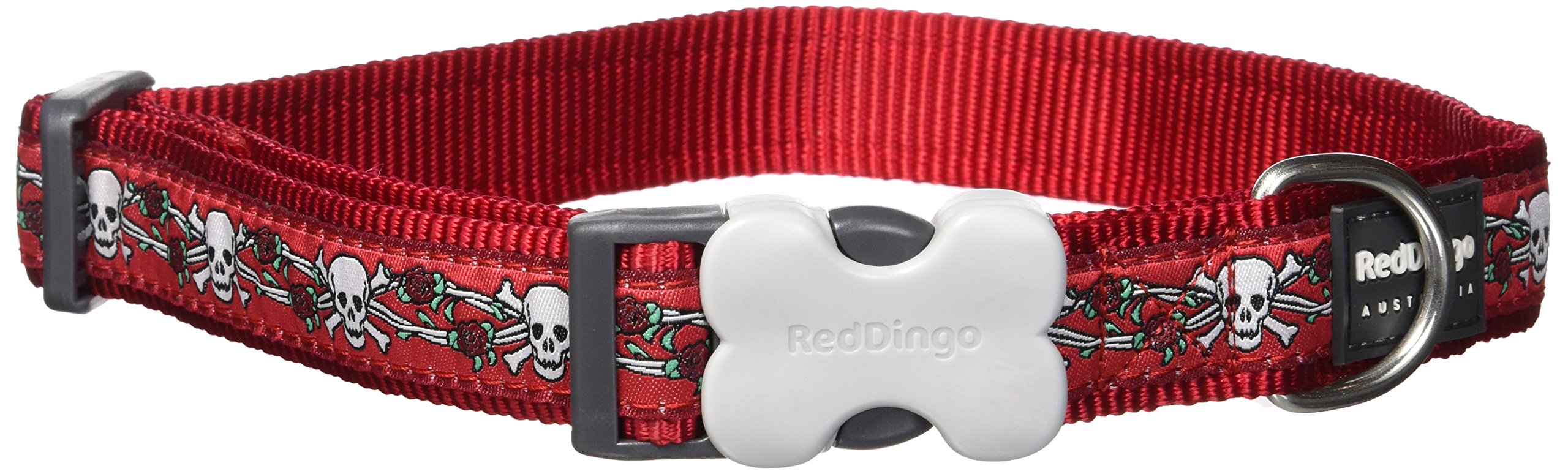 Red Dingo 25mm Skull & Roses Red Dog Collar, Large