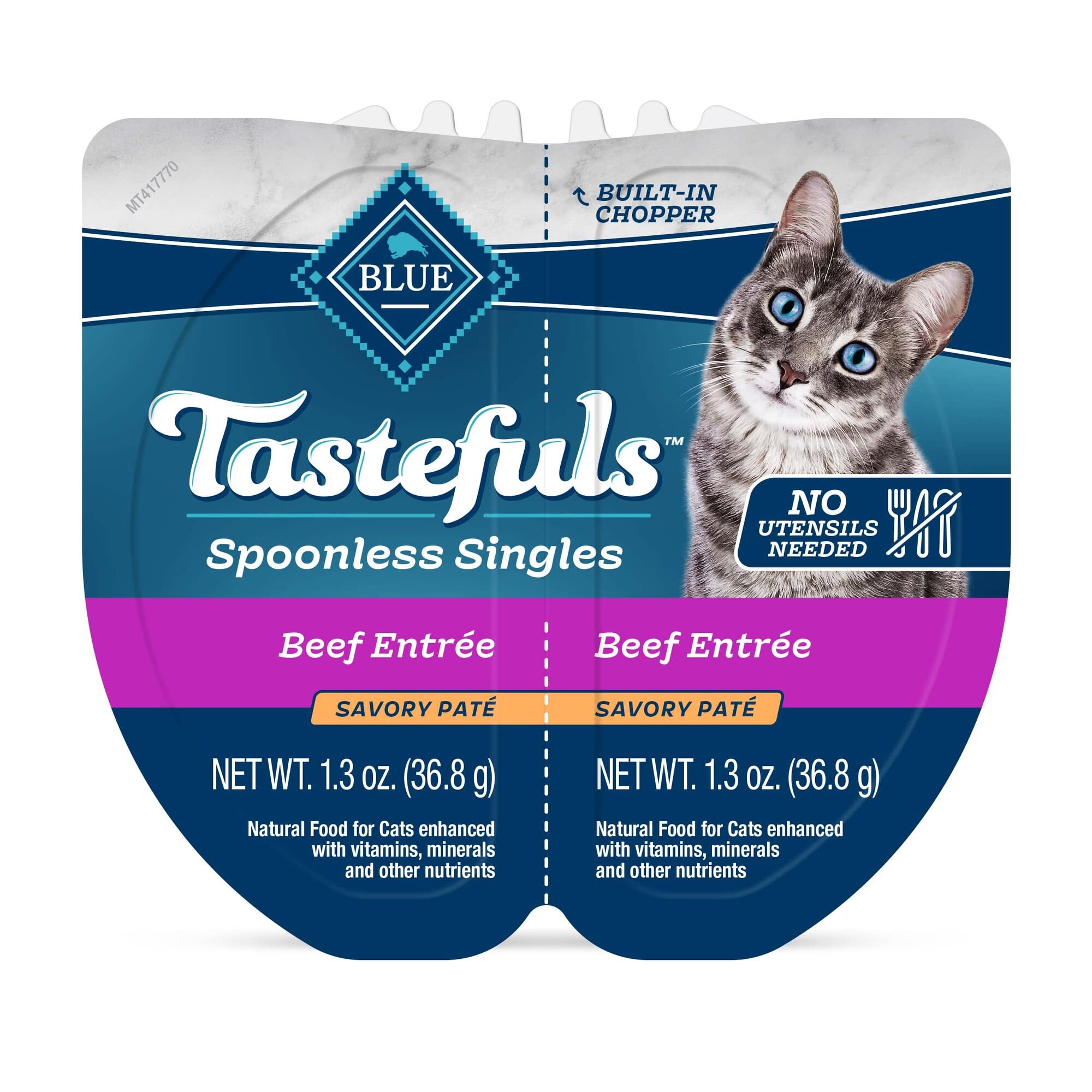 Blue Buffalo Tastefuls Spoonless Singles Natural Wet Cat Food Pat  , 2.6-oz Twin-Pack Trays, Beef Entre   (24 Count)