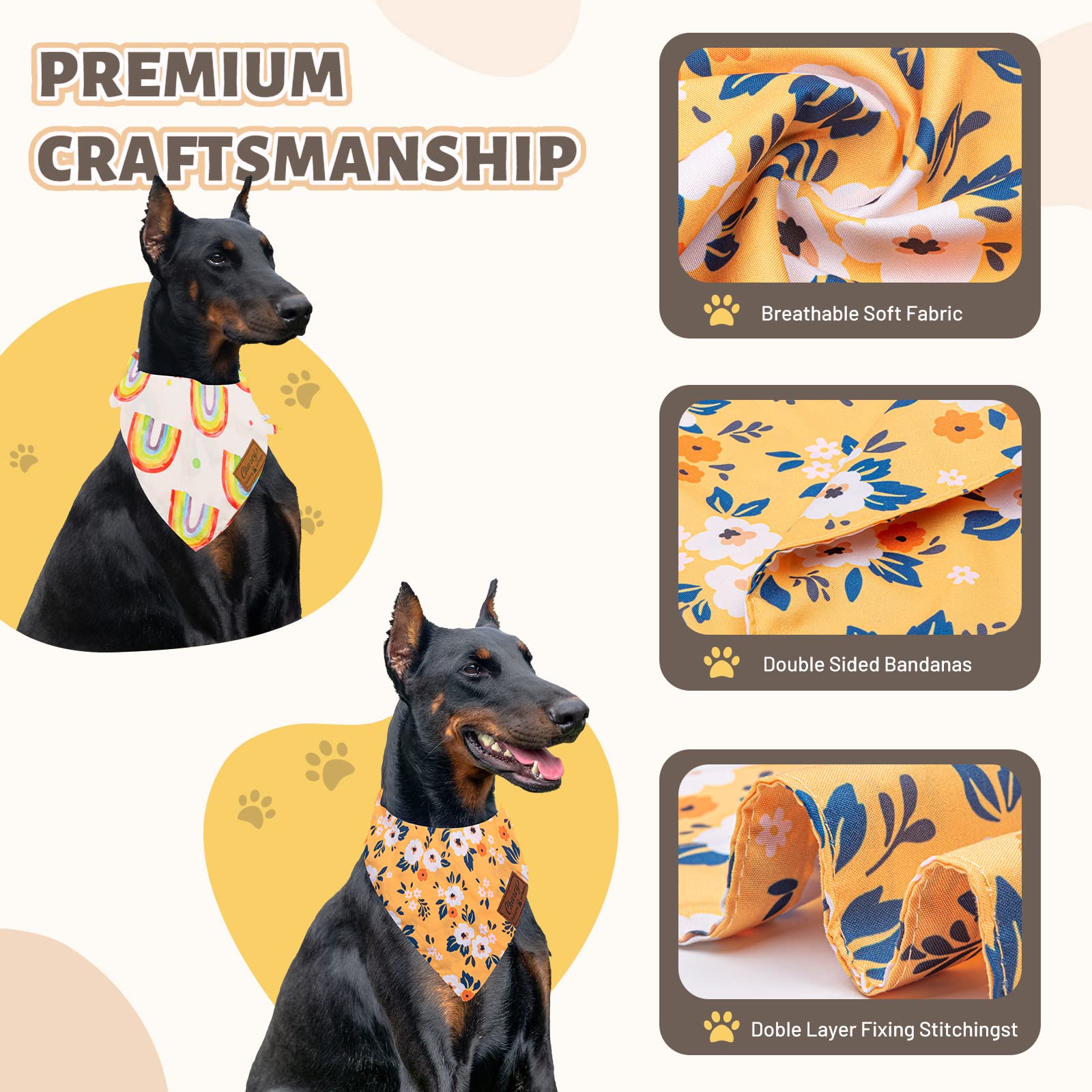 Charcy Dog Bandanas 4 Pack - Fall Bandana For Boys And Girls, Holiday, Birthday - Adjustable Durable Scarf, Unique Design - Rain