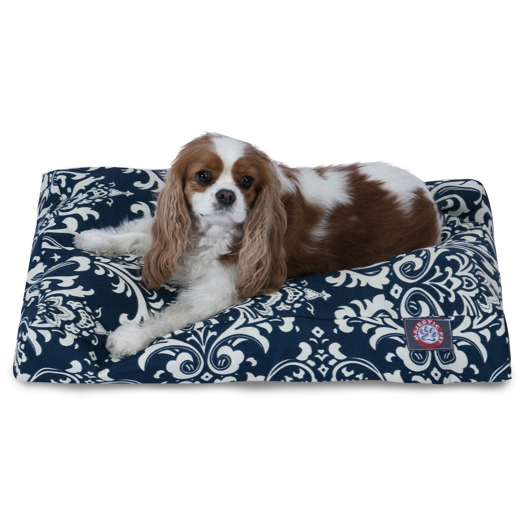 Navy Blue French Quarter Small Rectangle Indoor Outdoor Pet Dog Bed With Removable Washable Cover By Majestic Pet Products