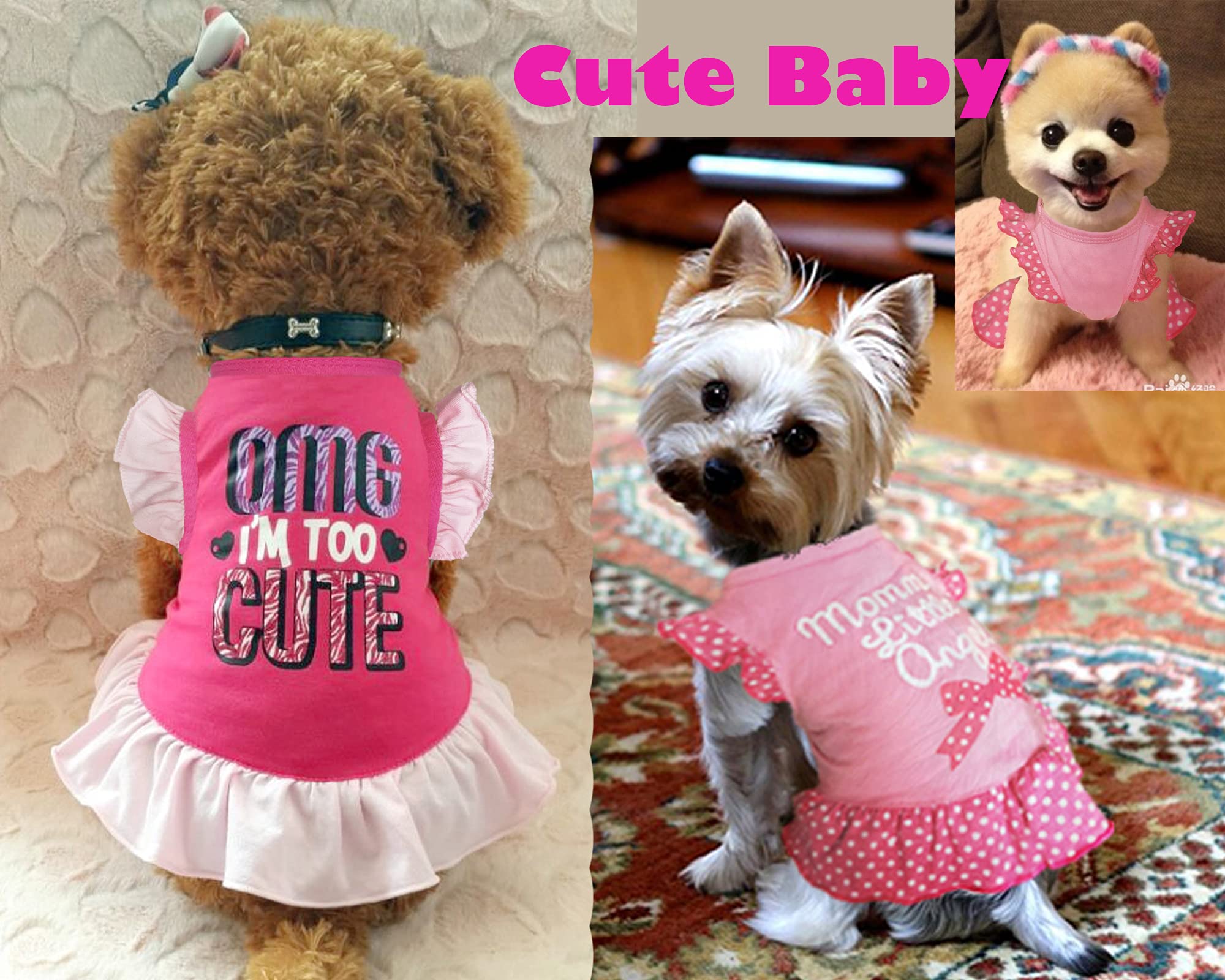 Xpudac 4 Pieces Pet Dog Dress Shirt Puppy Skirt Cute Doggie Dress Dog Summer Clothes Dog Apparel For Small Dogs And Cats (Pink Angel, X-Small(2-3.5 Lbs))