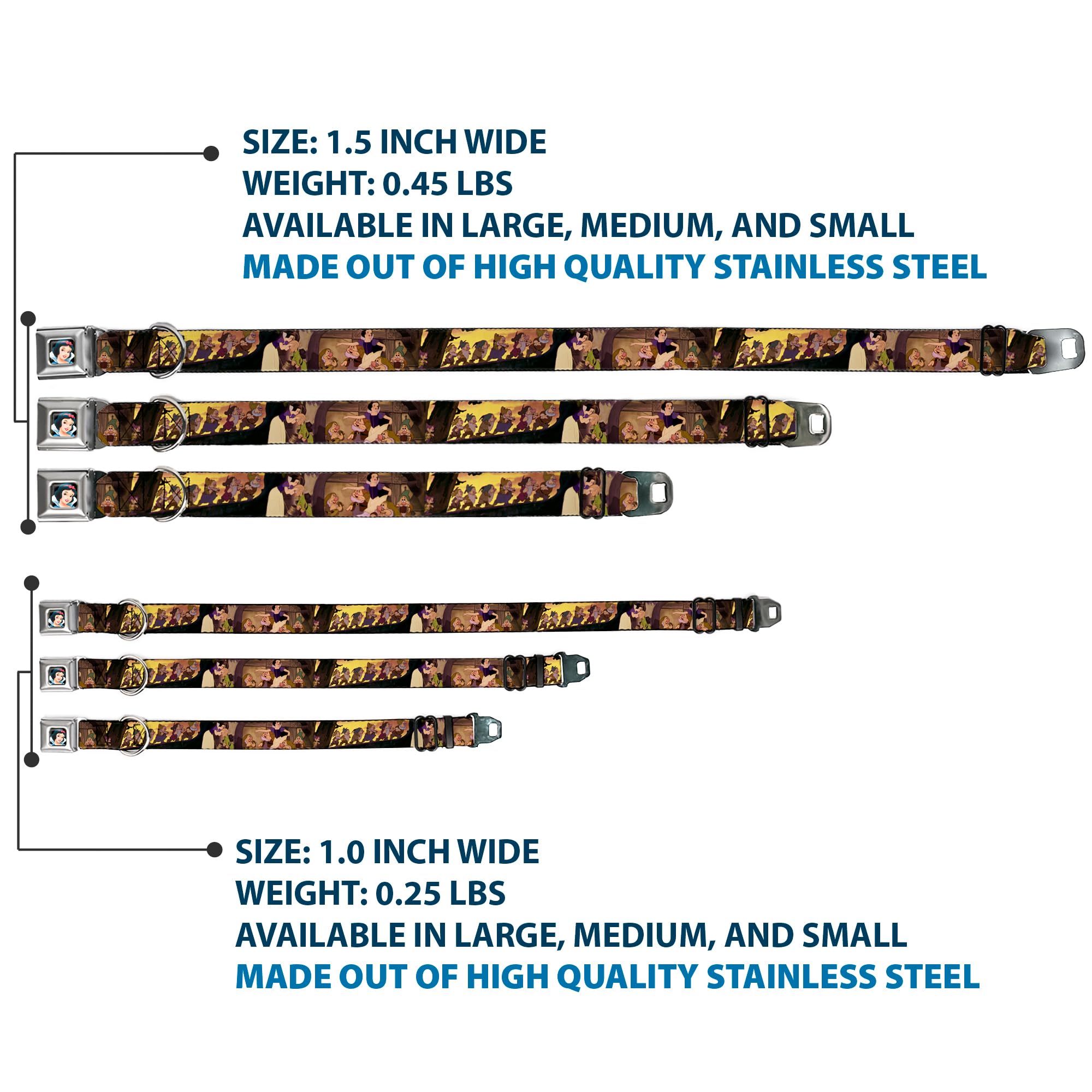 Buckle-Down Dog Collar Dyv-Snow White Full Color Black - Snow White & The Seven Dwarfs Scenes - Wide-Small 13-18'
