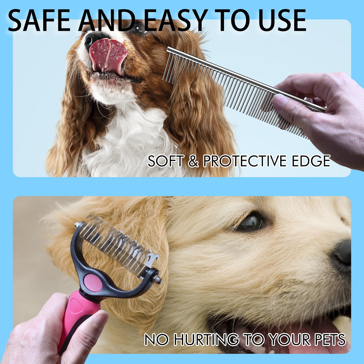 Onecut Pet Grooming Brush And Metal Comb Combo, Pet Grooming Rake And Brushes For Small, Medium & Large Dogs Double Sided Deshed