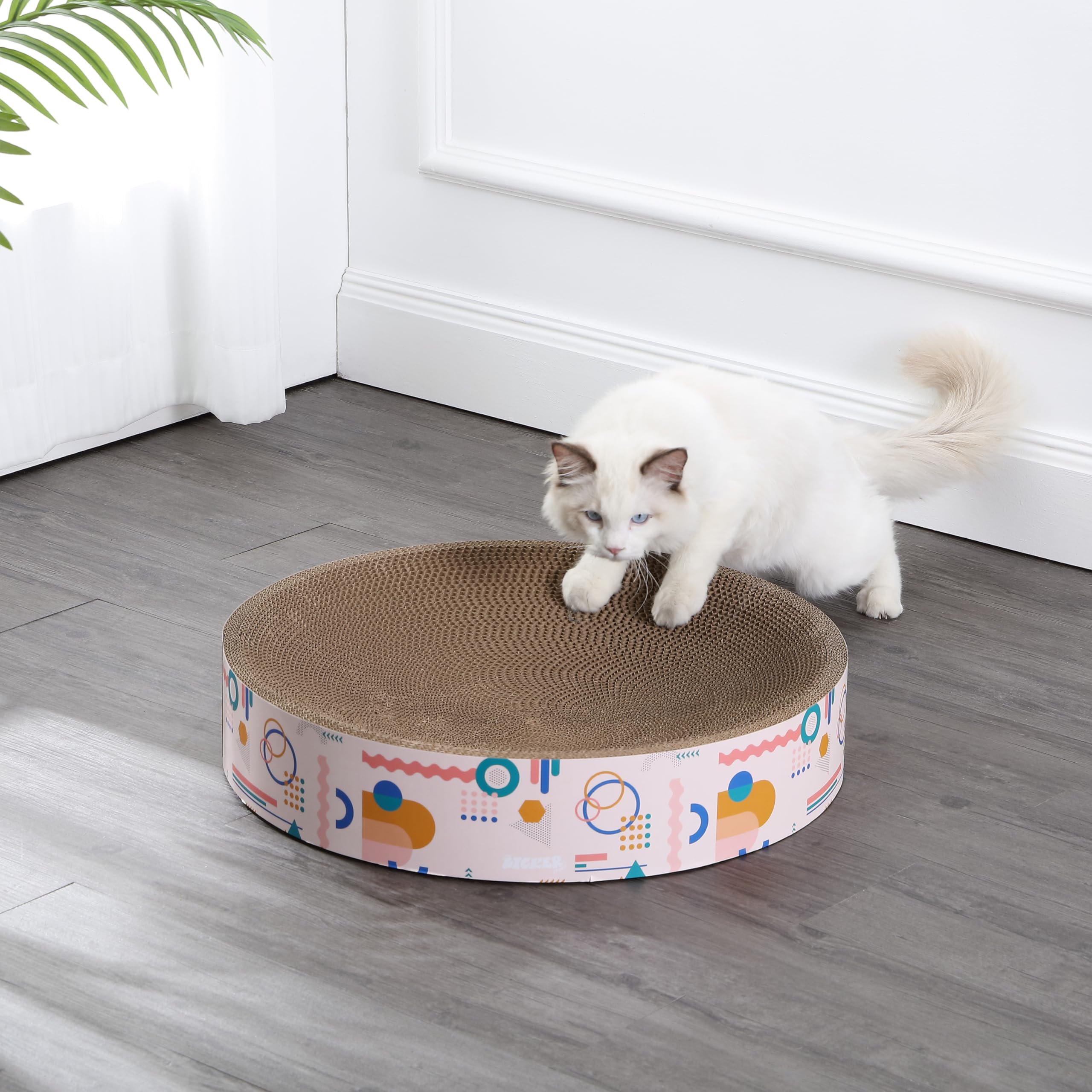 The Licker Store Csr1010A Nelson 20.13'' Modern Cardboard Round Bowl Cat Scratcher With Catnip, Light Pink/Multi