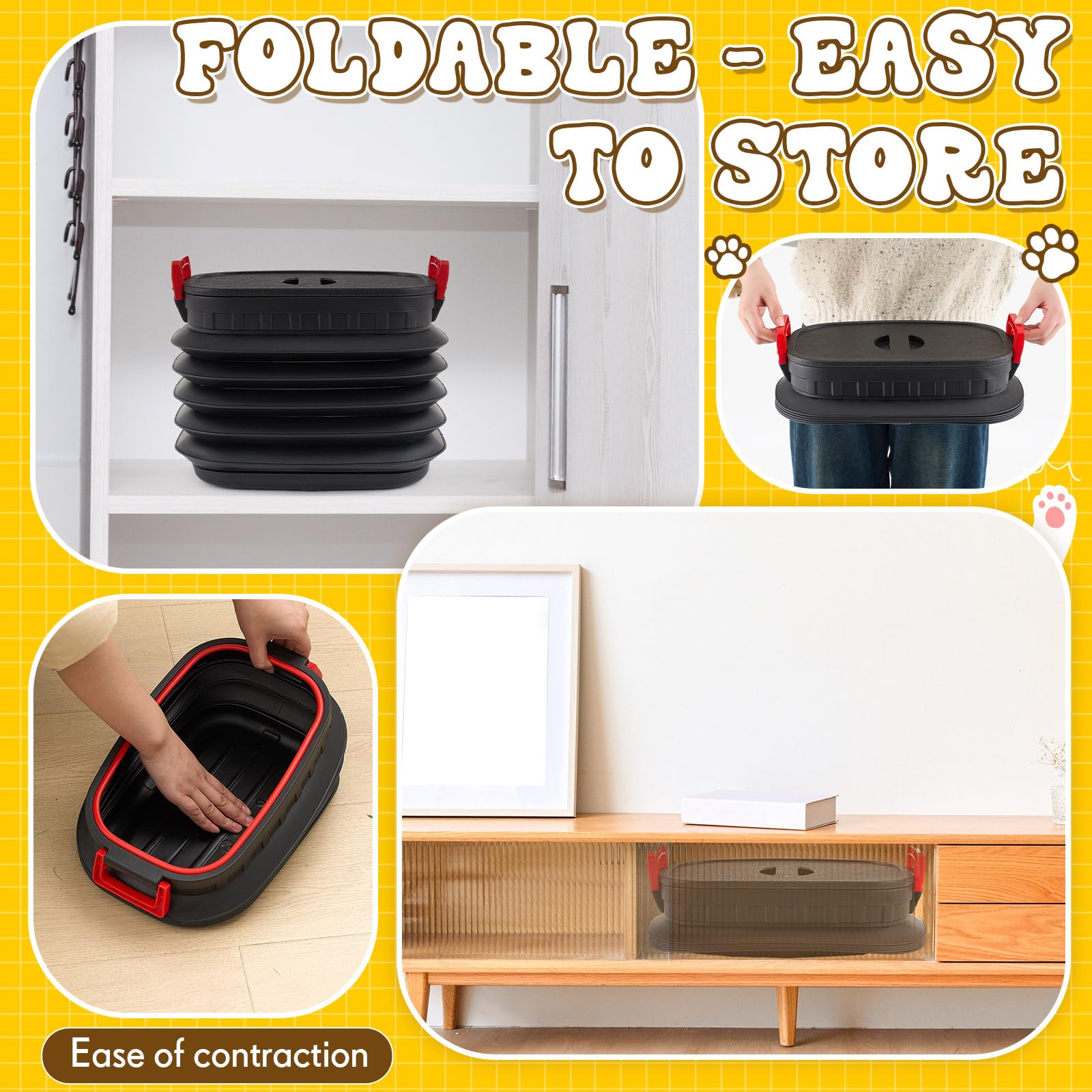 Reallnaive Portable Litter Storage Container With 1 Shovel Leakproof Multi Purpose Sealable Retractable Bucket With Airtight Lid