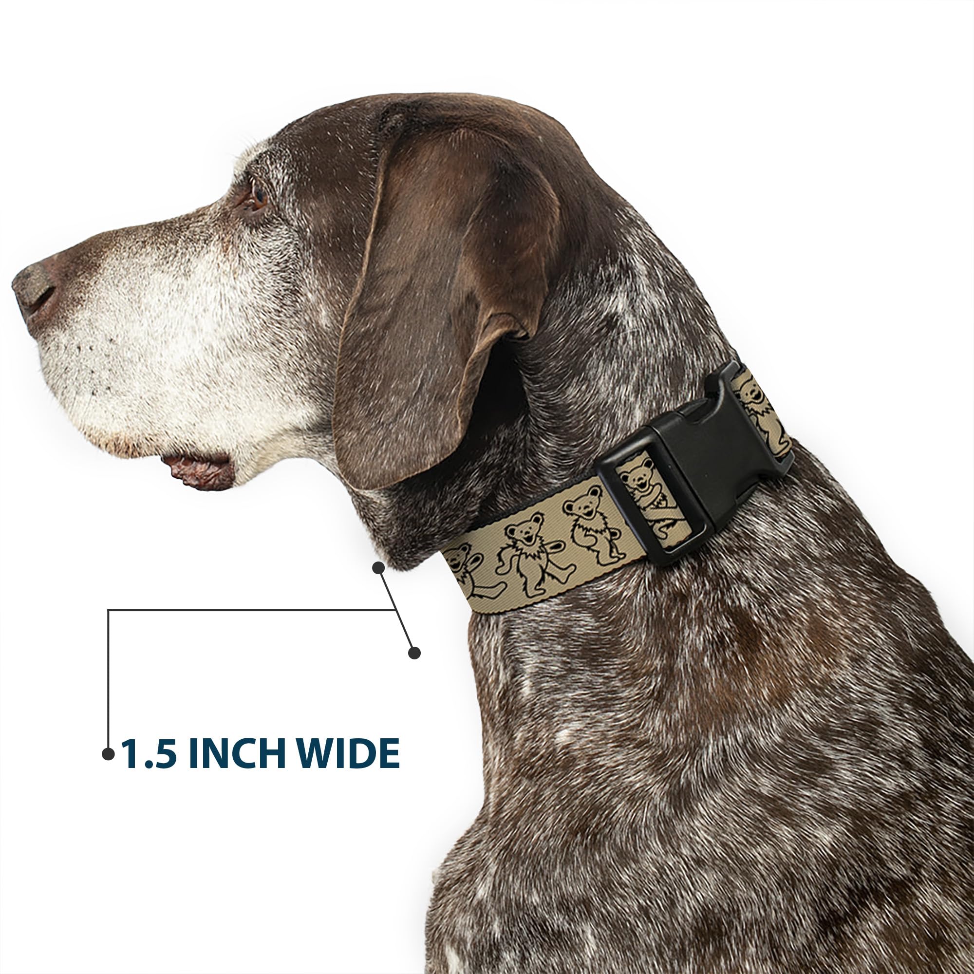 Buckle-Down Dog Collar Plastic Clip Dancing Bears Tan Black 16 to 23 Inches 1.5 Inch Wide, Multicolor, PC-WGD003-WM