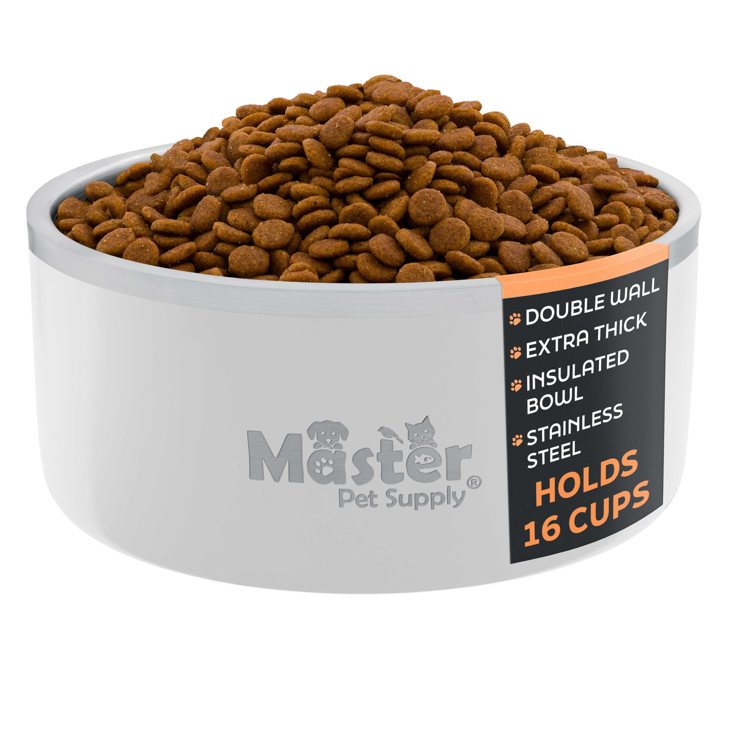 Master Pet Supply Stainless Steel Dog Bowls - 128 oz, Heavy Duty - Bone White, Double Wall Extra-Thick Insulated, Non-Slip Pet W