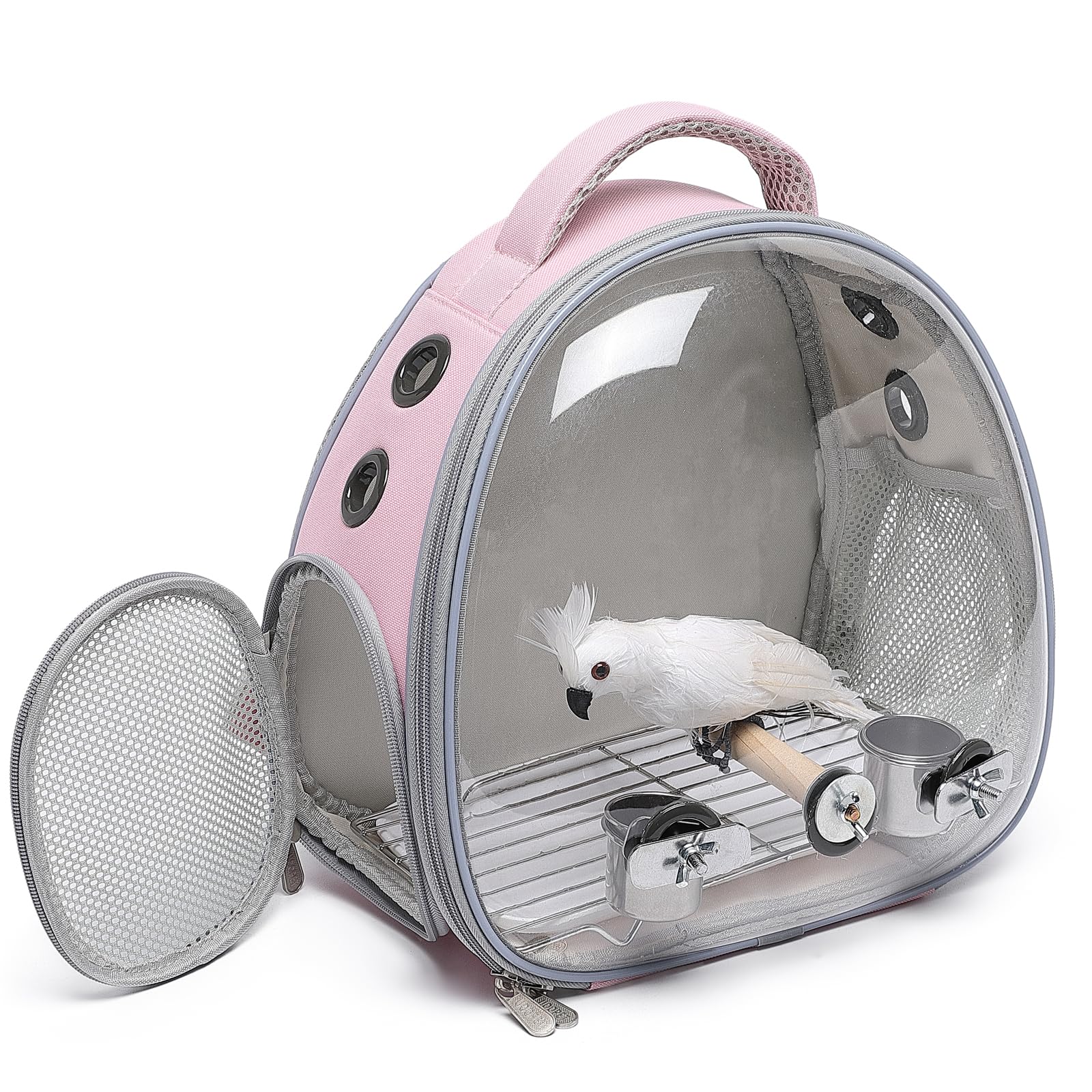 Ioview Bird Carrier Cage, Pet Travel Carrier Backpack with Standing Perch,Parrot Cockatiel Carrier Bag, Food Bowl for Lovebirds