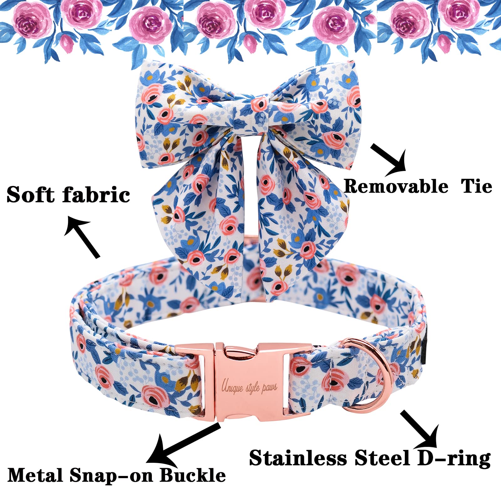 Unique Style Paws Dog Collar With Tie Adjustable Blue Bowtie Puppy Collars For Small Medium Large Dogs And Cats-S