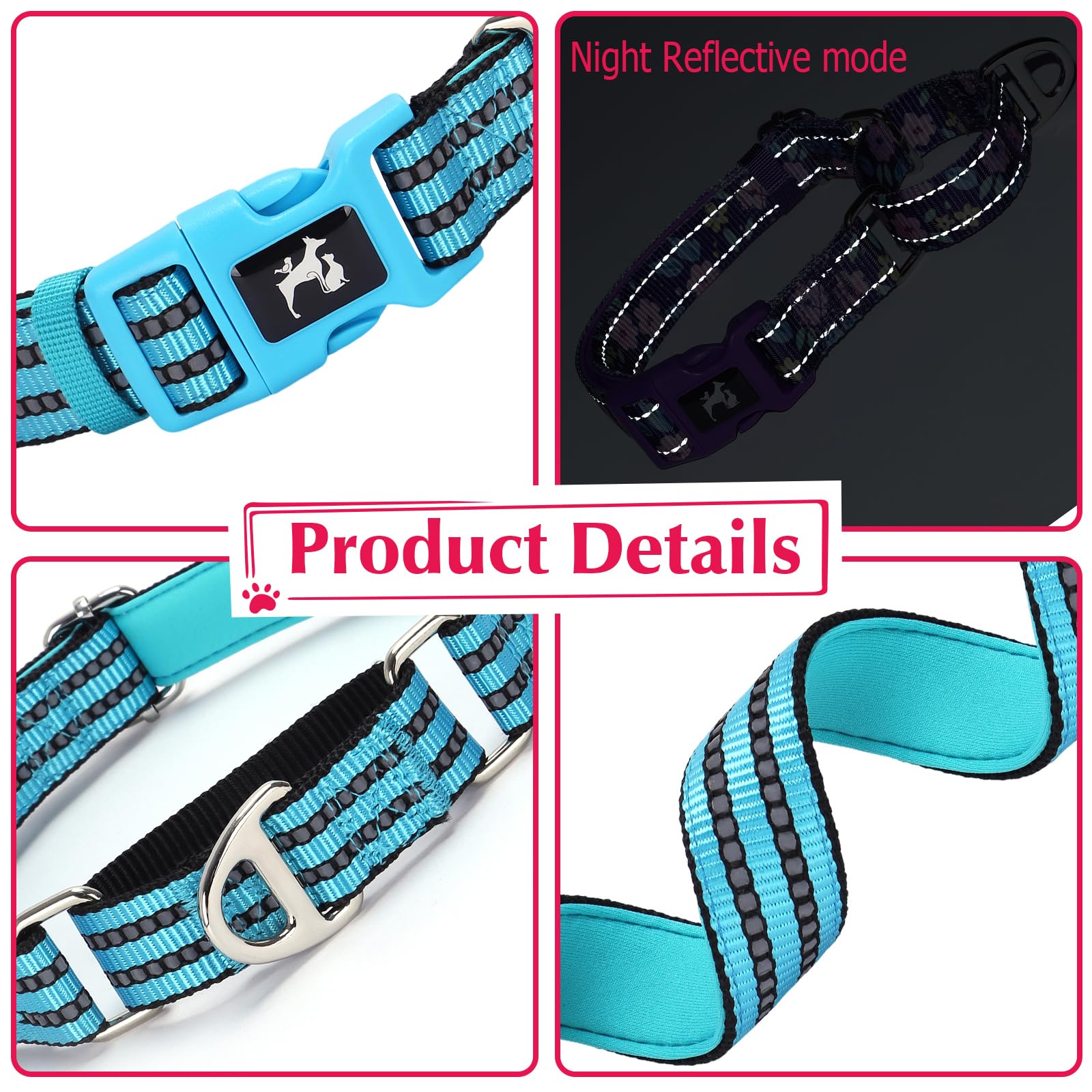 Onefojojo Martingale Dog Collars For Dogs, Reflective Nylon Dog Collar With Buckle Adjustable Training, Walking, Hunting No Slip